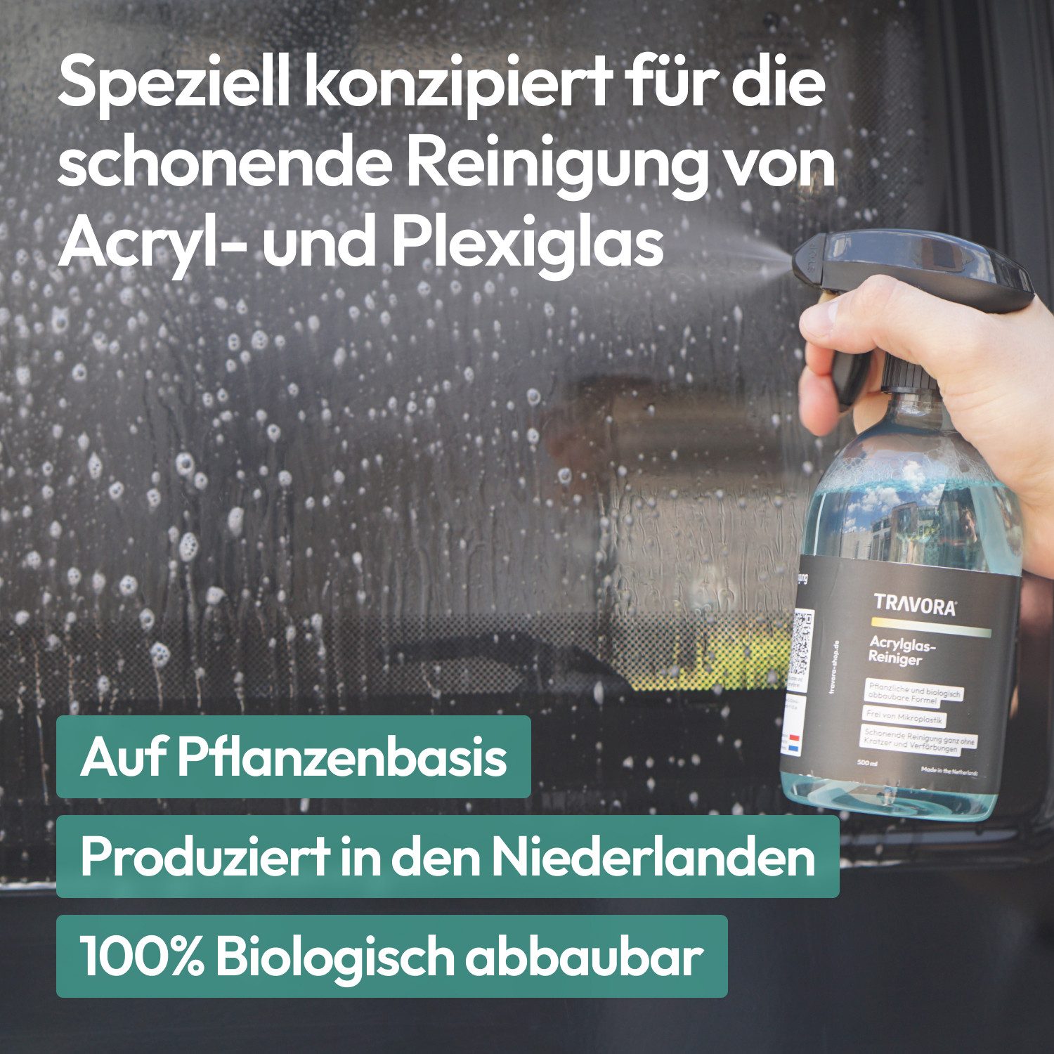 TRAVORA Reinigungs-Set Bio-Glasreiniger Auto & Acryl Glas Reiniger für kristallklare Sicht