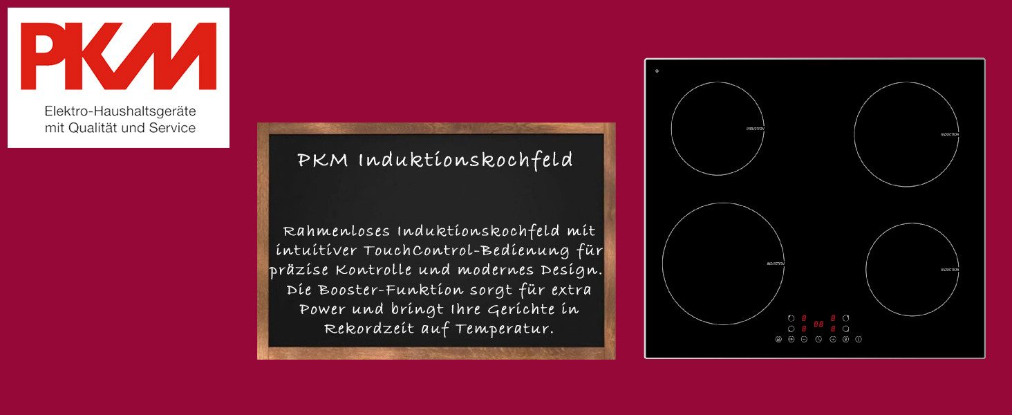 PKM Induktions-Kochfeld IN4B-3 G, Stopp & Go Funktion, Booster Funktion, Aluminiumrahmen