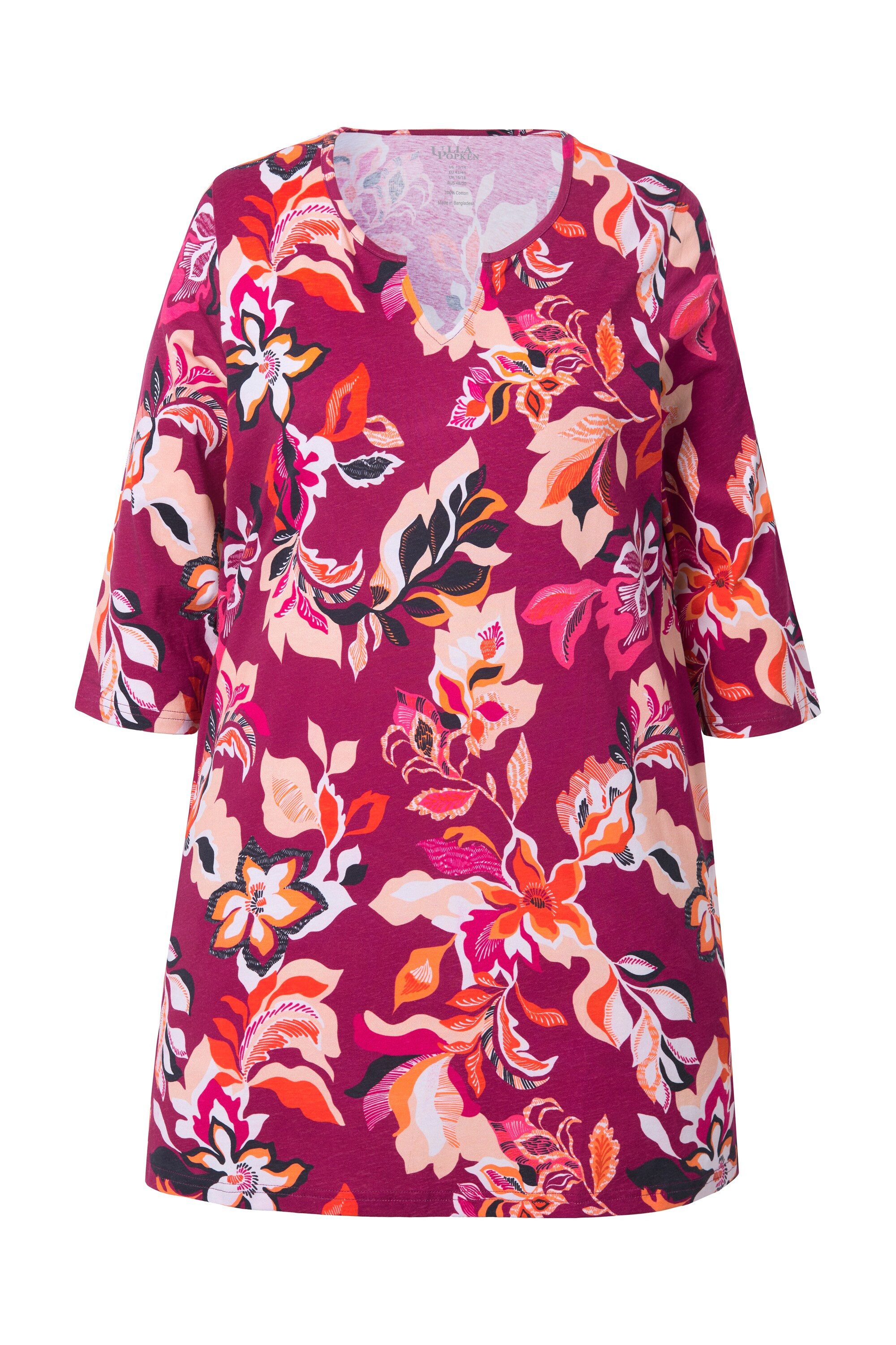 Ulla Popken Longshirt Longshirt Blüten A-Linie Tunika-Ausschnitt 3/4-Arm günstig online kaufen