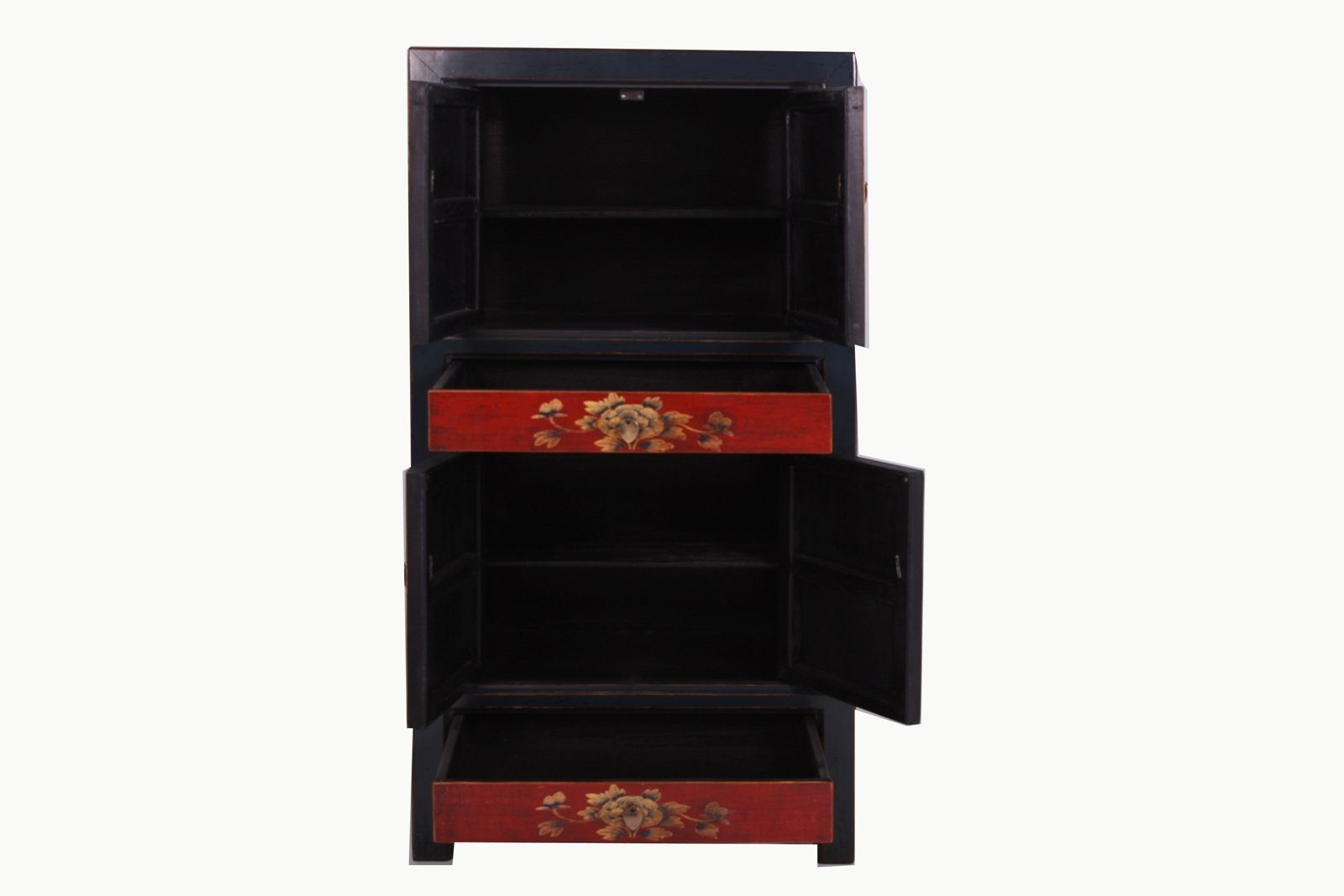 OPIUM OUTLET Kleiderschrank Möbel Asia Vintage Schrank chinesisch (Wohnzimmer Schlafzimmer Landhaus Antik-Stil, asiatisch chinesisch orientalisch) Hochzeitsschrank Hoch-Kommode komplett montiert