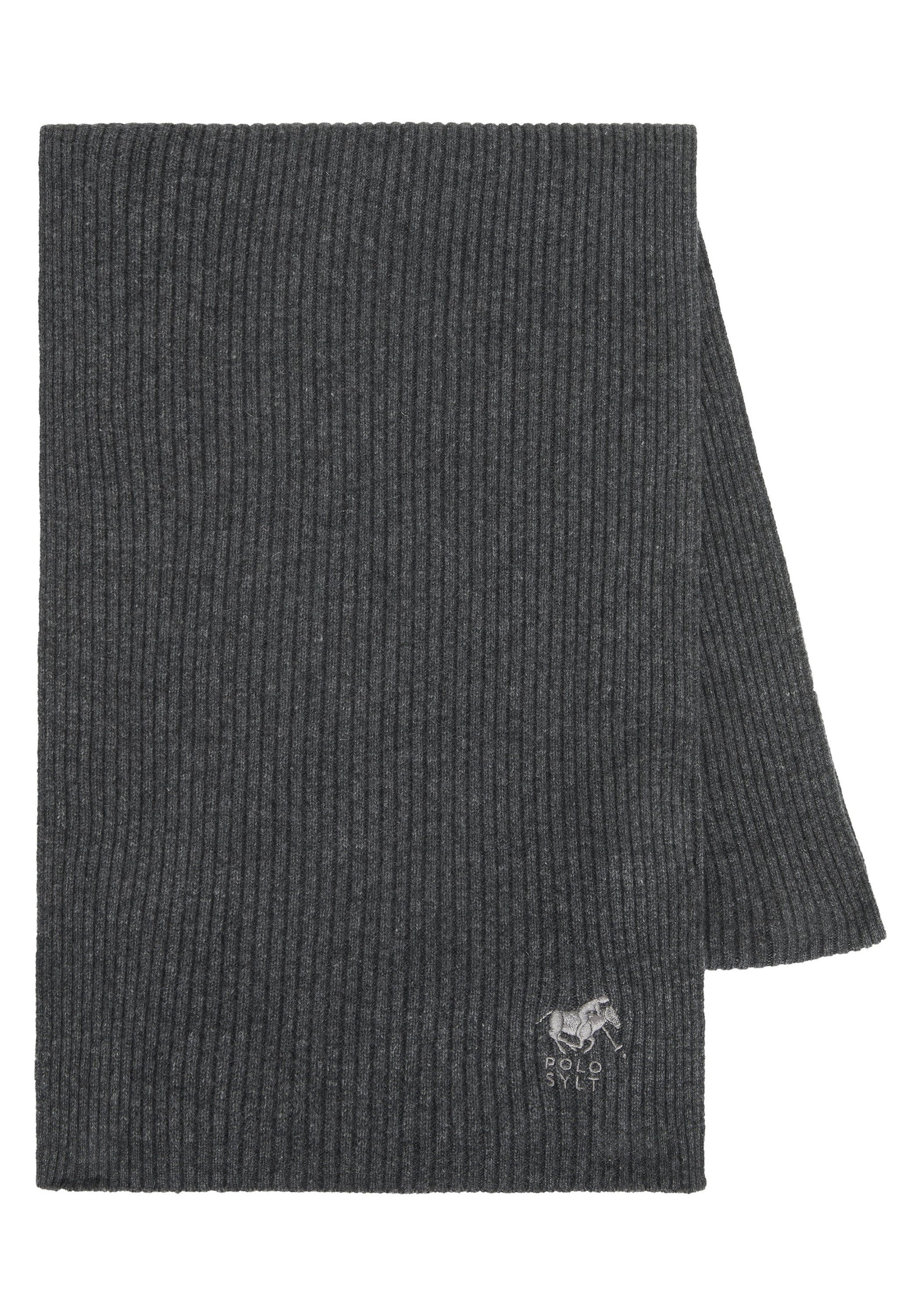 19-0205M Melange Strickschal Oyster und Polo Rippstruktur Black mit Label-Stickerei Sylt