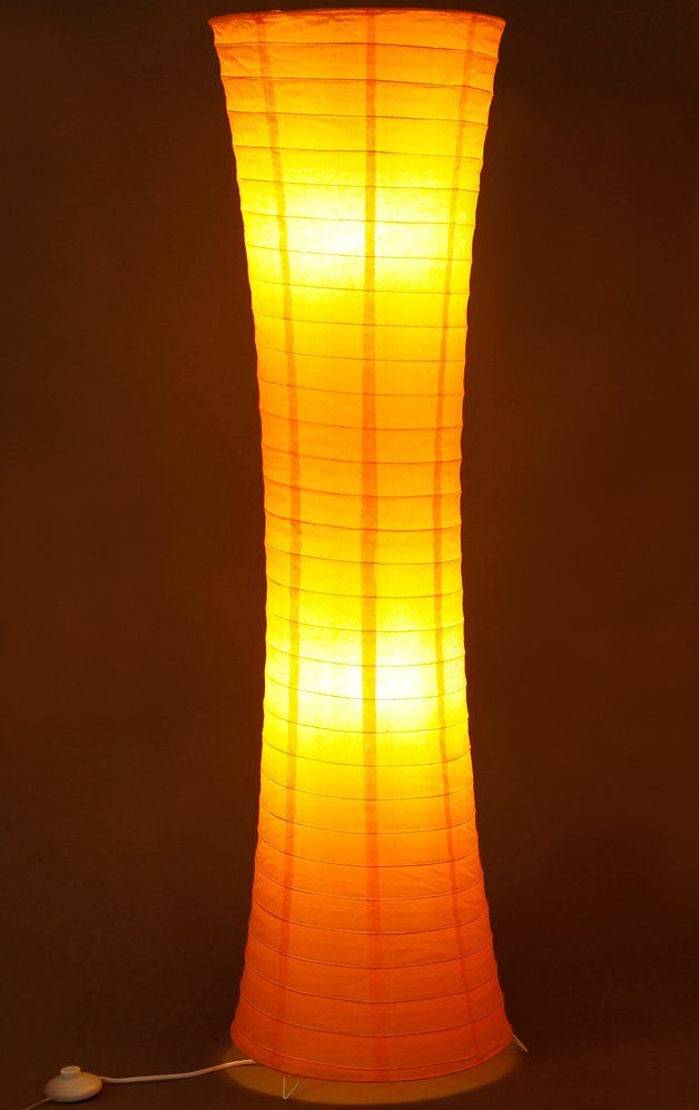 Design LED Stehleuchte 1230L *AMSTERDAM* 2x 125cm, Höhe: TRANGO Form: Stehlampe, mit *HANDMADE* E14 Lampenschirm inkl. Oragne Reispapier Stehlampe Standlampe Rund, Wohnraumlampe, Reispapierlampe Leuchtmittel, LED LED orangefarbenem