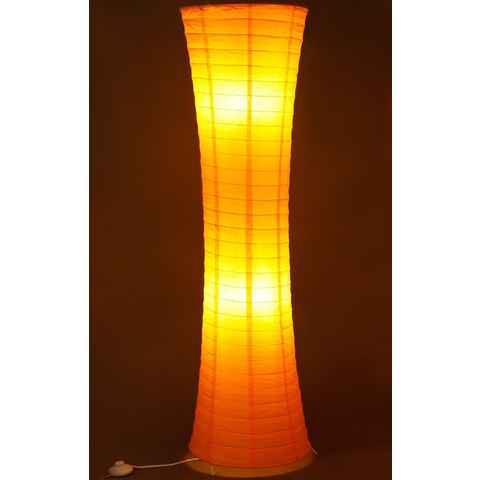 TRANGO LED Stehlampe, 1230L Design LED Reispapier Stehlampe *AMSTERDAM* Reispapierlampe *HANDMADE* Stehleuchte mit orangefarbenem Lampenschirm inkl. 2x E14 LED Leuchtmittel, Form: Rund, Höhe: 125cm, Wohnraumlampe, Standlampe