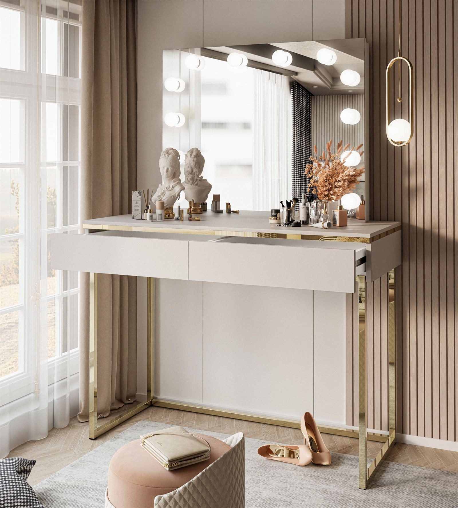 Lookway Schminktisch AURORA GOLD ELITE Kaschmir mit Spiegel