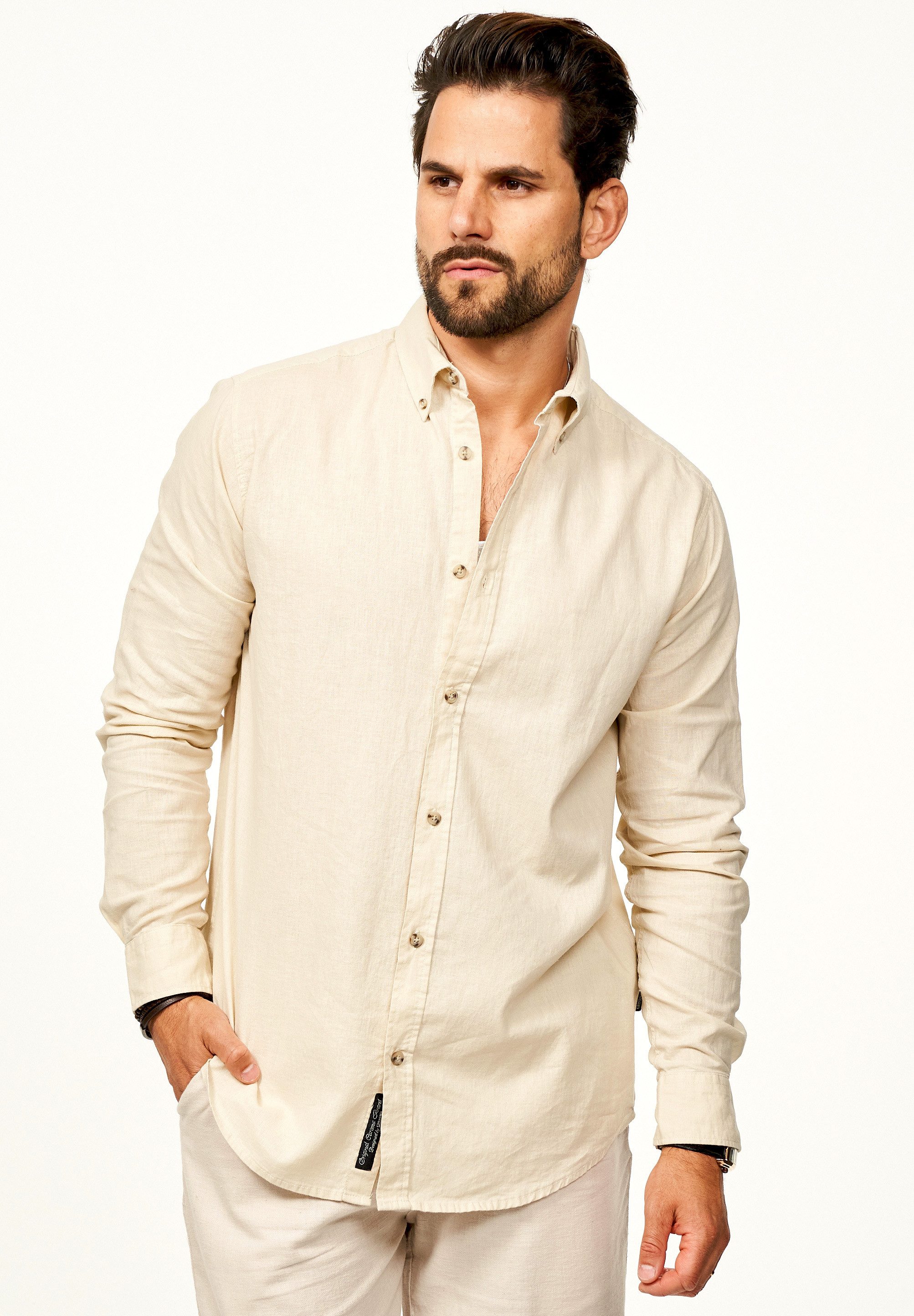 behype Langarmhemd aus Leinen im Regular-Fit günstig online kaufen
