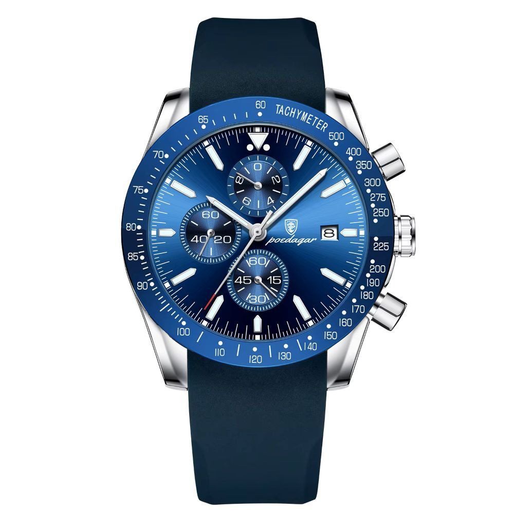 POEDAGAR Quarzuhr Poedagar 988 Herrenuhr Chronograph Uhr mit Silikonarmband, blau