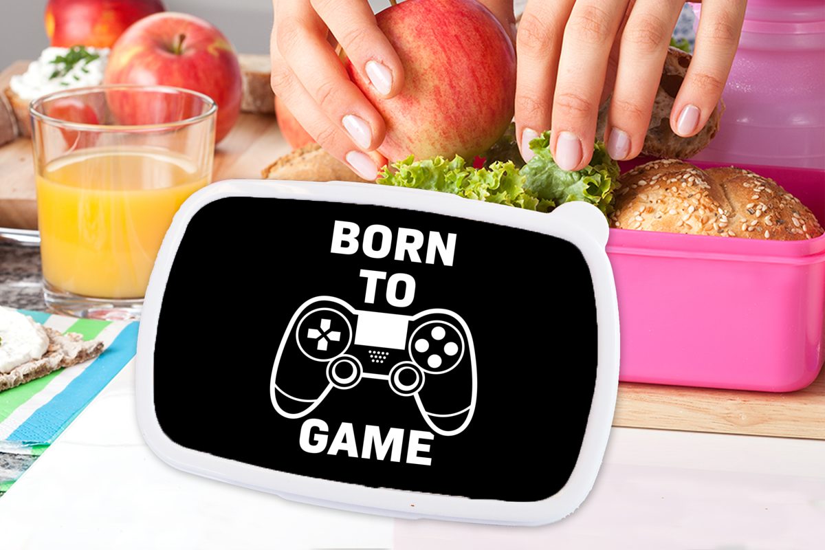 Controller (2-tlg), Snackbox, Spielen Kunststoff, Erwachsene, Mädchen, Zitate rosa - Lunchbox - für Brotbox - Schwarz Weiß, geboren Gaming Brotdose Kinder, Zum MuchoWow Kunststoff - -