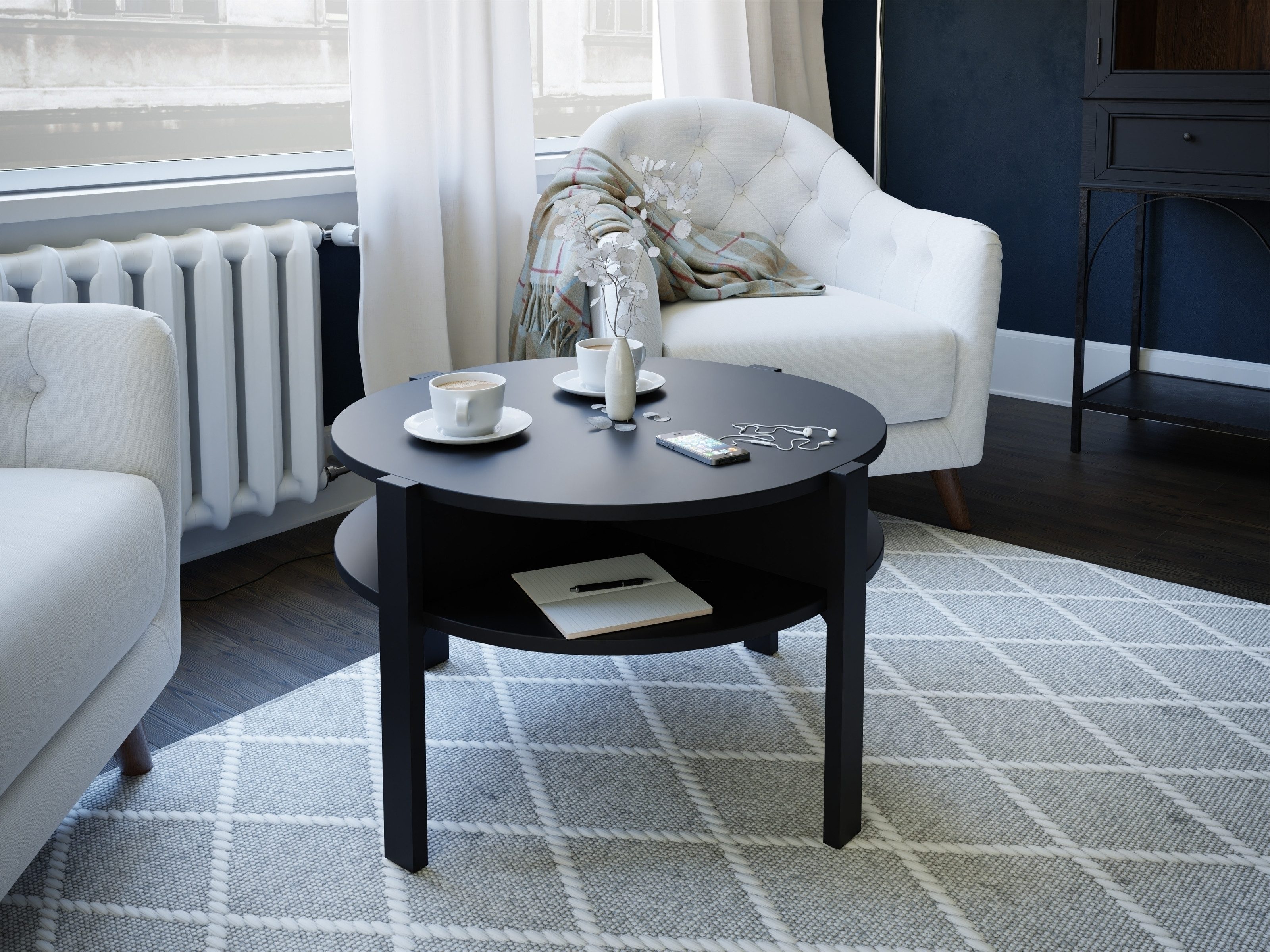 freiraum Couchtisch TOBAGO, in Schwarz rund - 74,4x45,5x74,4cm (BxHxT)