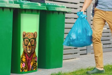 MuchoWow Wandsticker Bär - Farben - Brillen - Tier - Blumen (1 St), Mülleimer-aufkleber, Mülltonne, Sticker, Container, Abfalbehälter