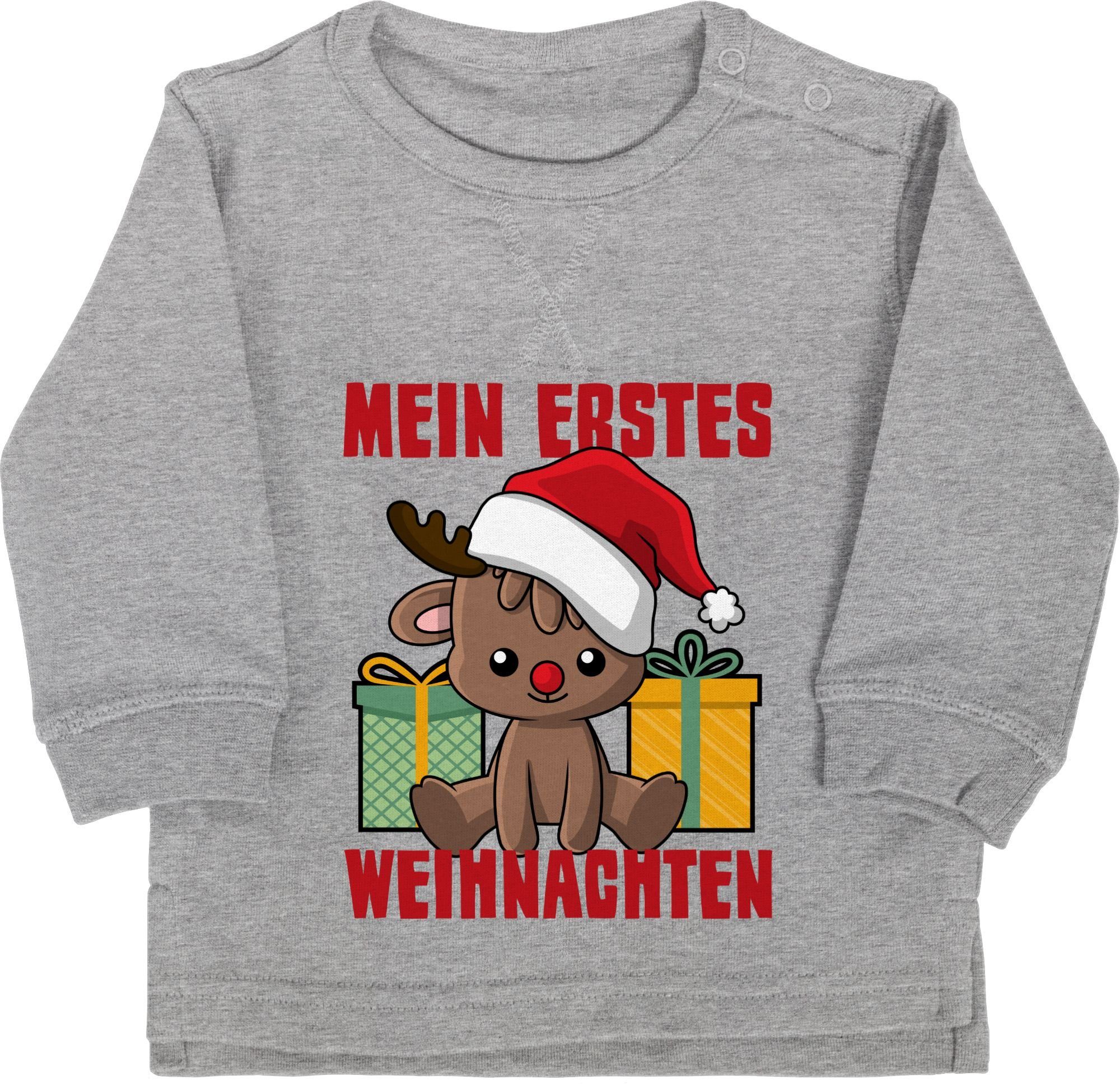 Weihnachten Grau Weihnachten meliert mit Sweatshirt 2 erstes Shirtracer Mein Baby Kleidung Rentier