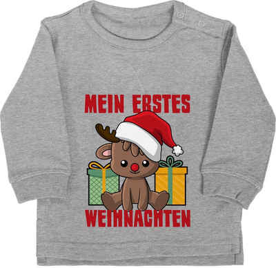 Shirtracer Sweatshirt Mein erstes Weihnachten mit Rentier - Weihnachten Kleidung Baby - Baby Pullover weihnachtspullover 74 - weihnachtspulli baby 80 - rentier pullover