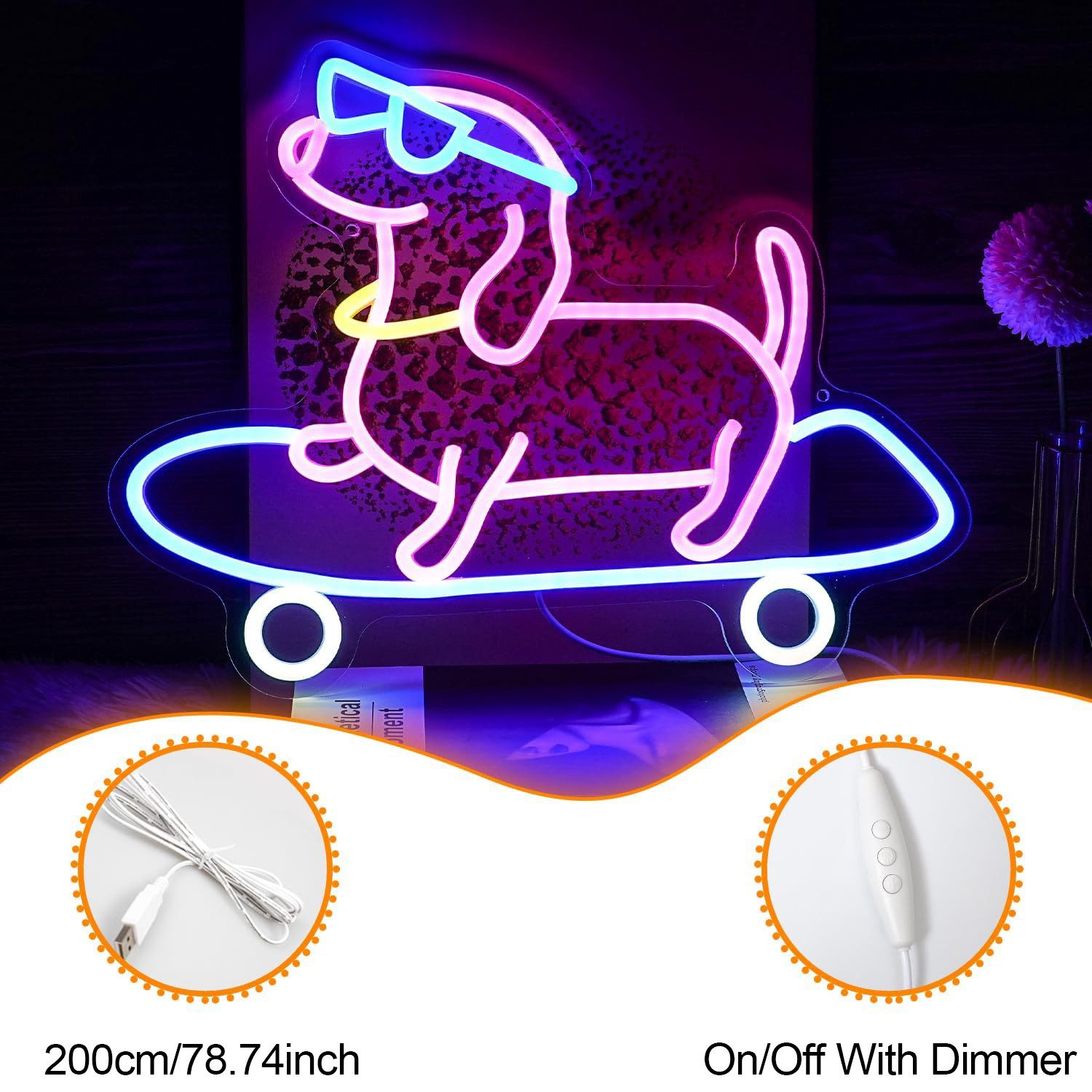 JIBENNEON Dekolicht LED Neon Sign,Skateboard Hund Bulldogge, Dackel LED Neo günstig online kaufen
