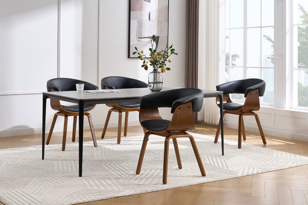 riess-ambiente Armlehnstuhl ORGANIC schwarz/braun – Kunstleder, Walnuss-Holz, mit Armlehnen (Einzelartikel, 1 St), mit Lehne & Retro-Design – ideal für Esszimmer, Büro oder Küche