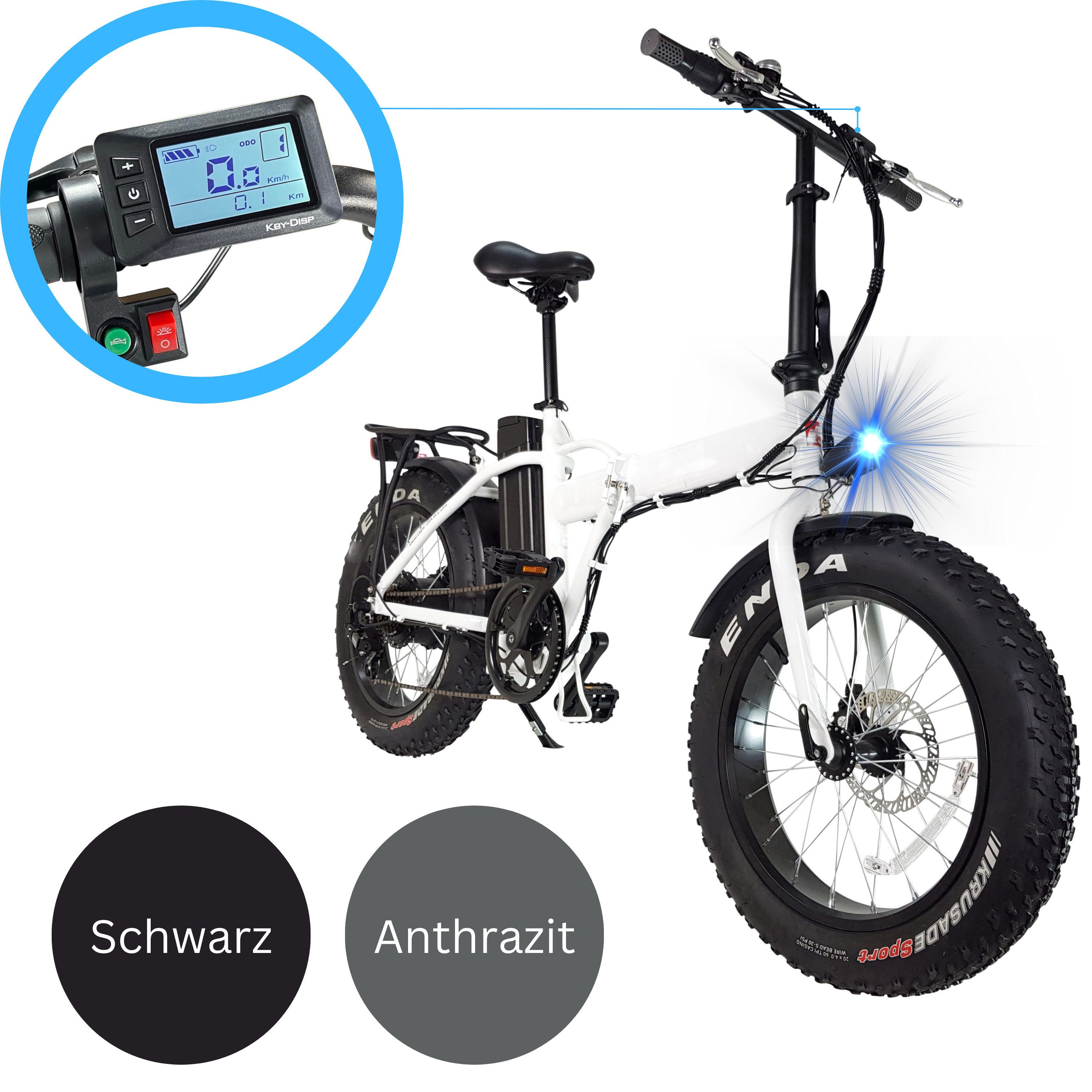 Bikesly E-Bike Fatbike Elektrofahrrad Klapprad 20 Zoll 42V 250W Lithium-Ionen, 7 Gang Shimano Shimano 7-Gang Schaltwerk, Kettenschaltung, Brushless, 400 Wh Akku, (inkl. Werkzeug)