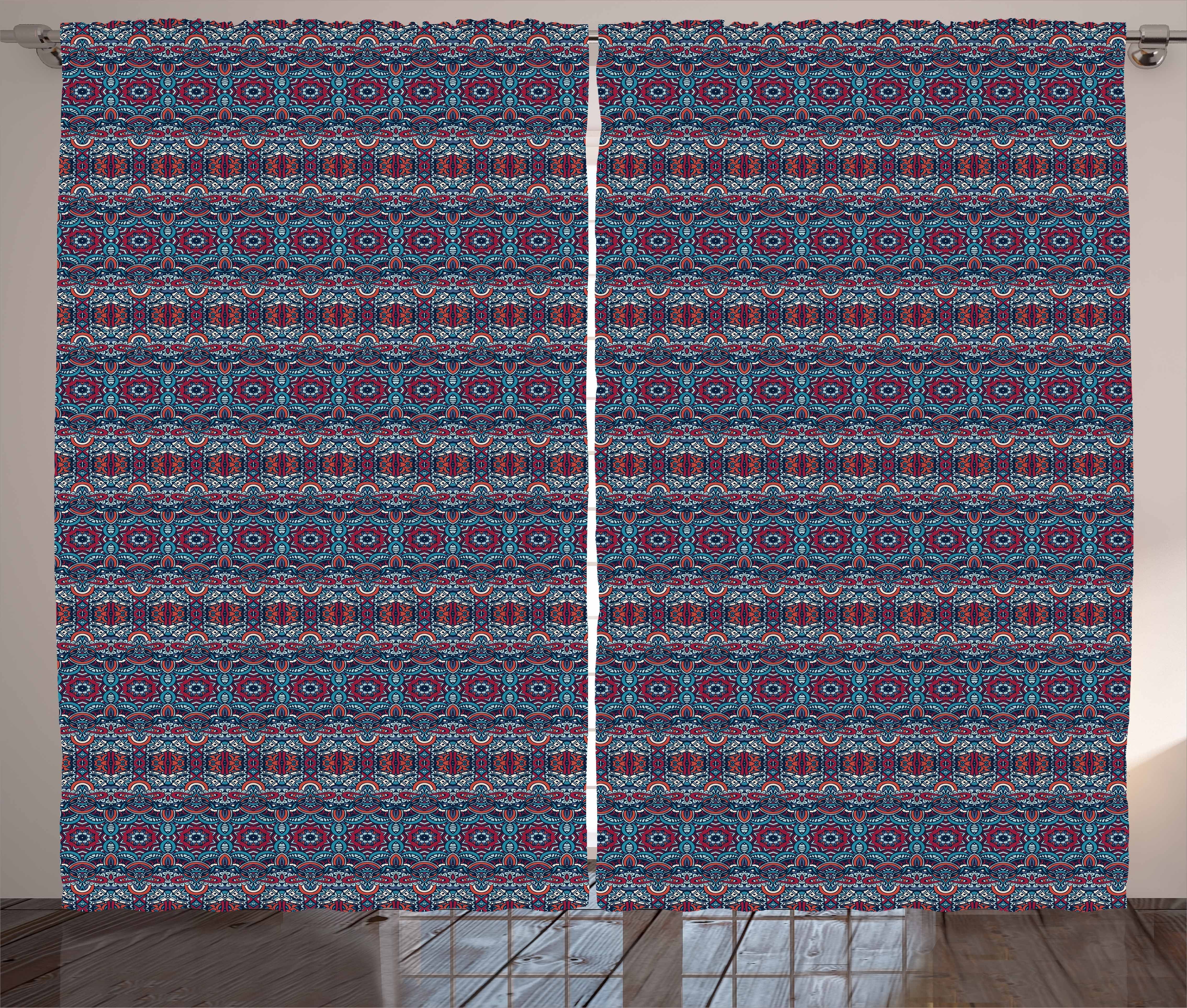 Gardine Schlafzimmer Kräuselband Vorhang mit Schlaufen und Haken, Abakuhaus, Ethnisch Klassische Tribal Motive