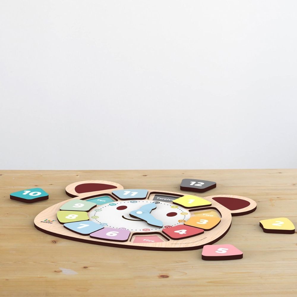 Webby Toys Uhr Holz Lernuhr – 12-teiliges Puzzle-Spielzeug für Kinder (Mit drehbaren Zeigern & stabiler Bauweise, ideal für Kinder)