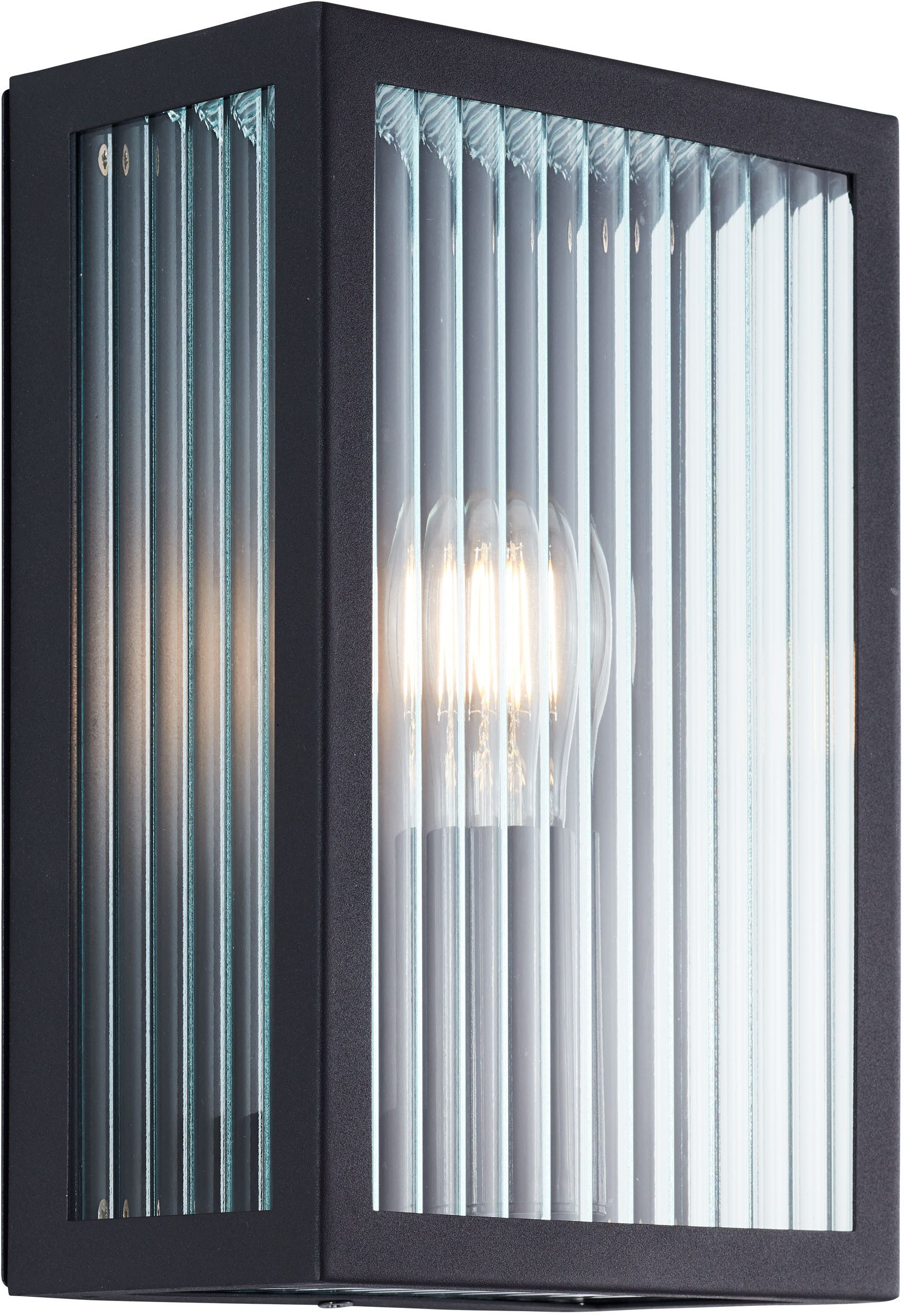 my home Außen-Wandleuchte GETTA - Außenleuchte, ohne Leuchtmittel, Riffelglas, E27, IP44, Metall/Glas, schwarz, Wandlampe, Outdoor, Lampe