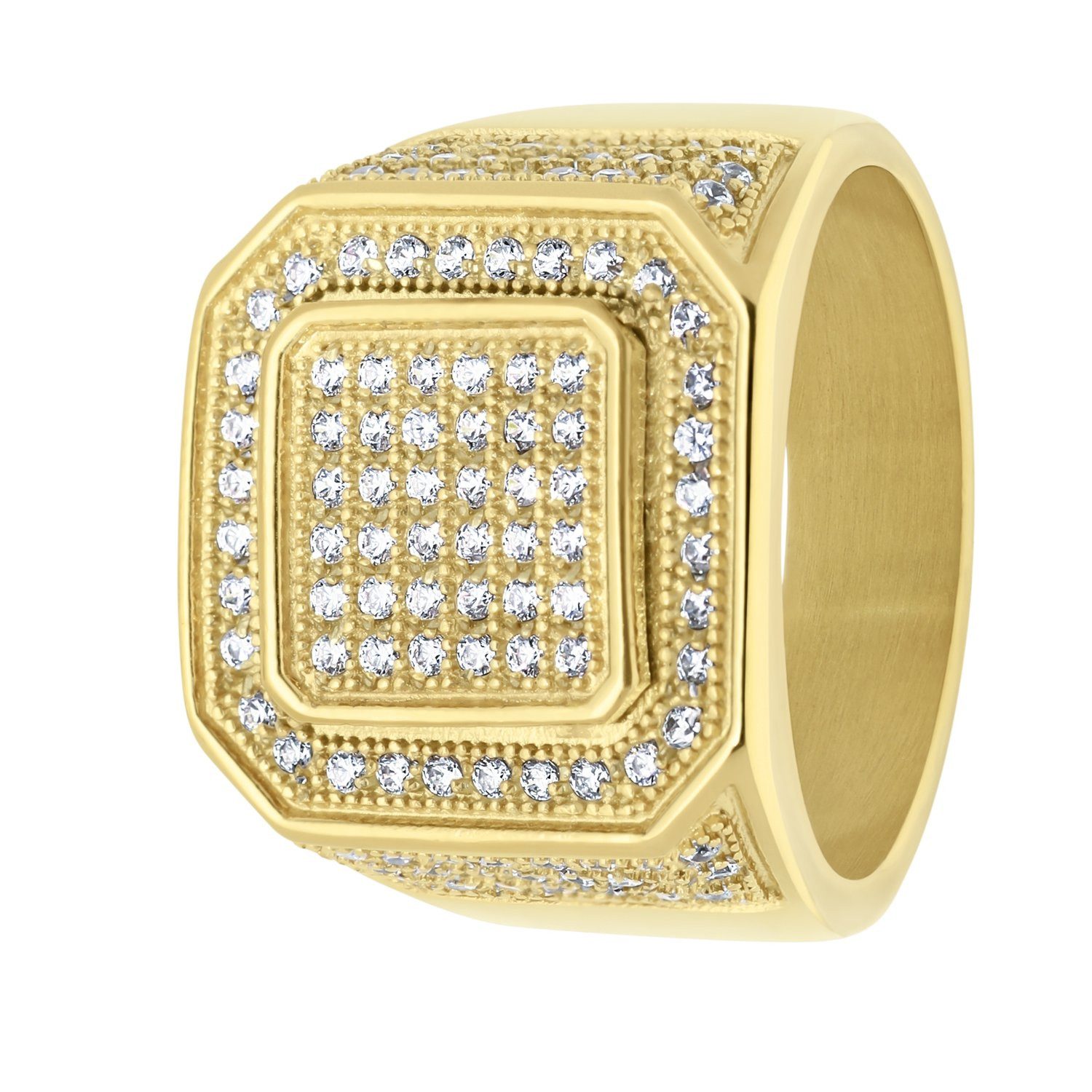 LUCARDI Siegelring Ring - Stahl - Gold - Zirkonia - Herren