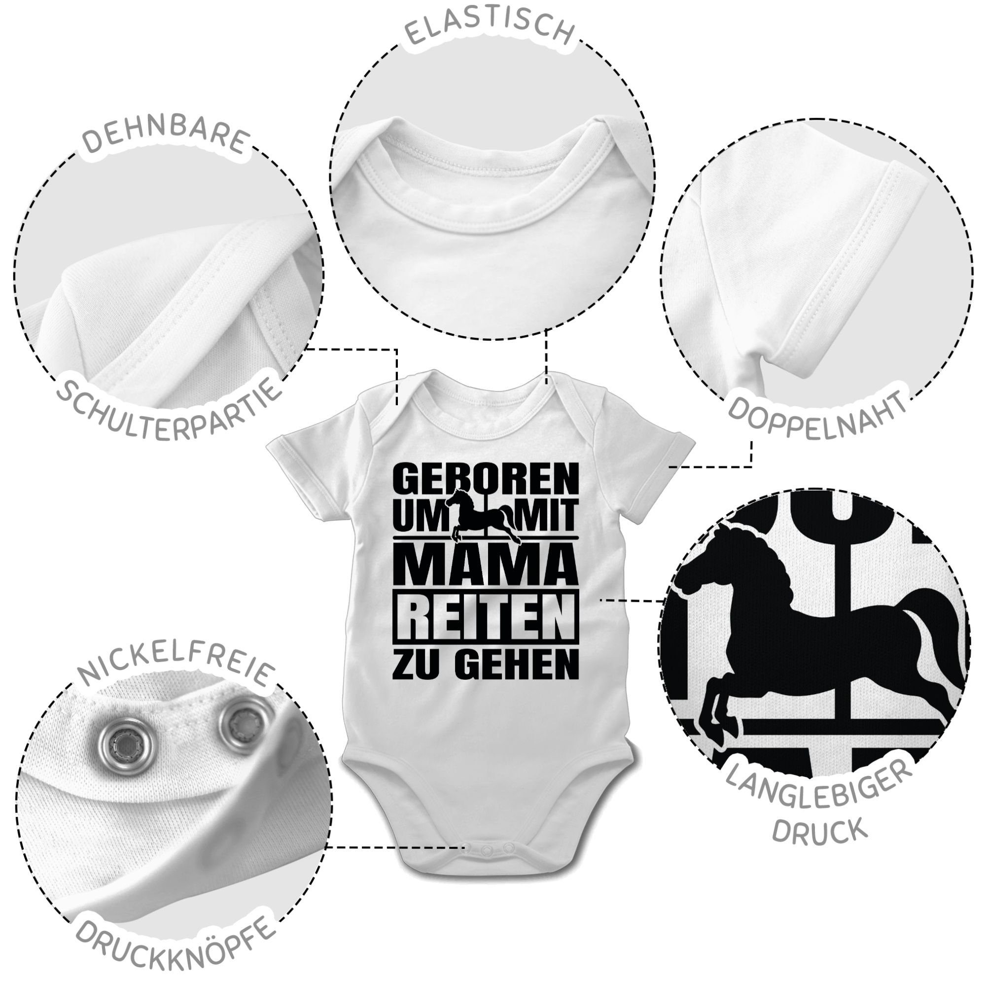 Shirtbody Geboren - reiten schwarz zu Sprüche Shirtracer Weiß um mit Baby 2 Mama gehen