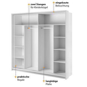 Compleo Kleiderschrank ARTI 14, zweitürig, Geräumiger Schwebetürenschrank für Schlafzimmer Breite 220 cm, LED-Beleuchtung