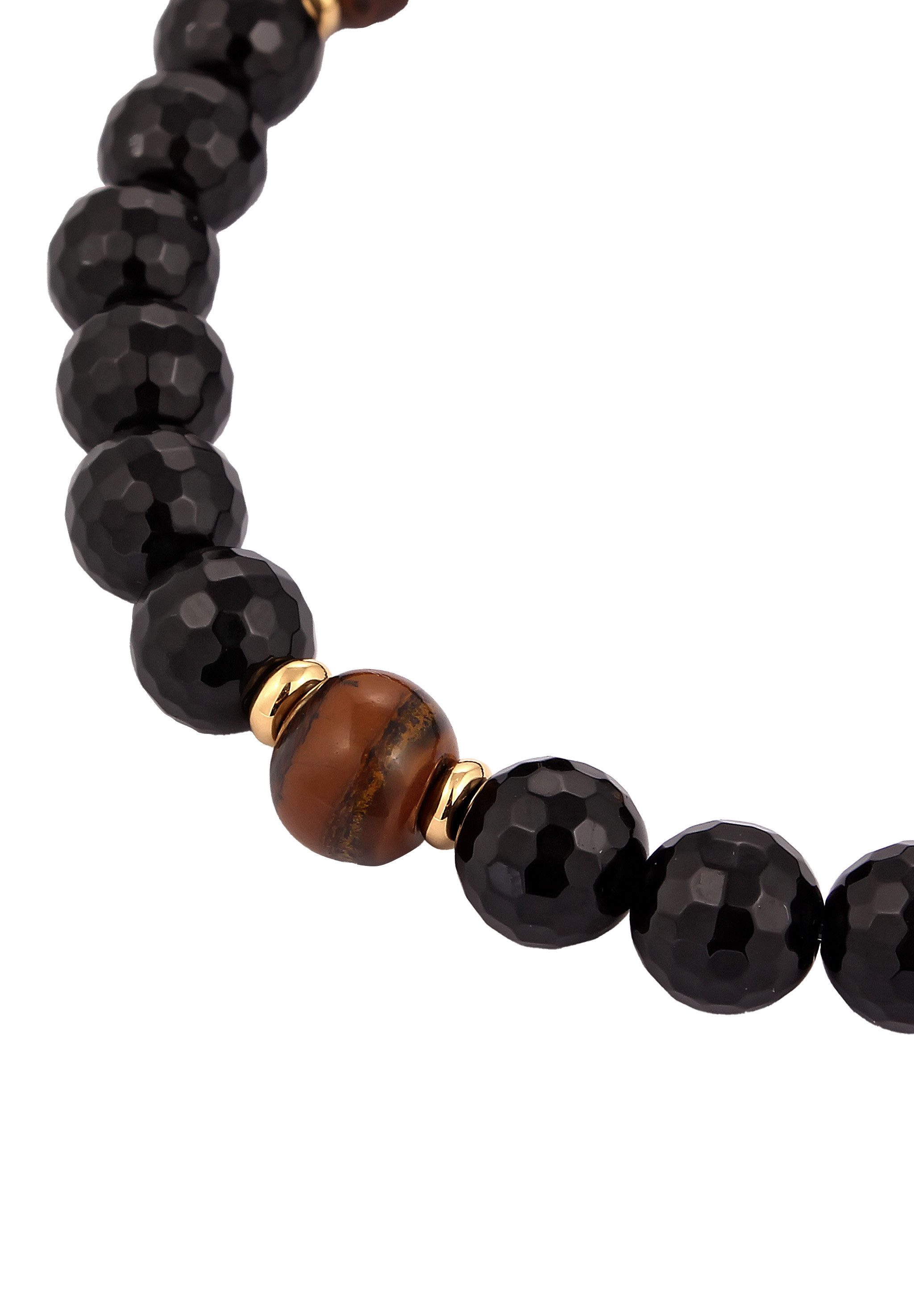Kuzzoi Bead-Armband-Set Onyx Tigerauge Perlen 925 Sterling Silber vergoldet