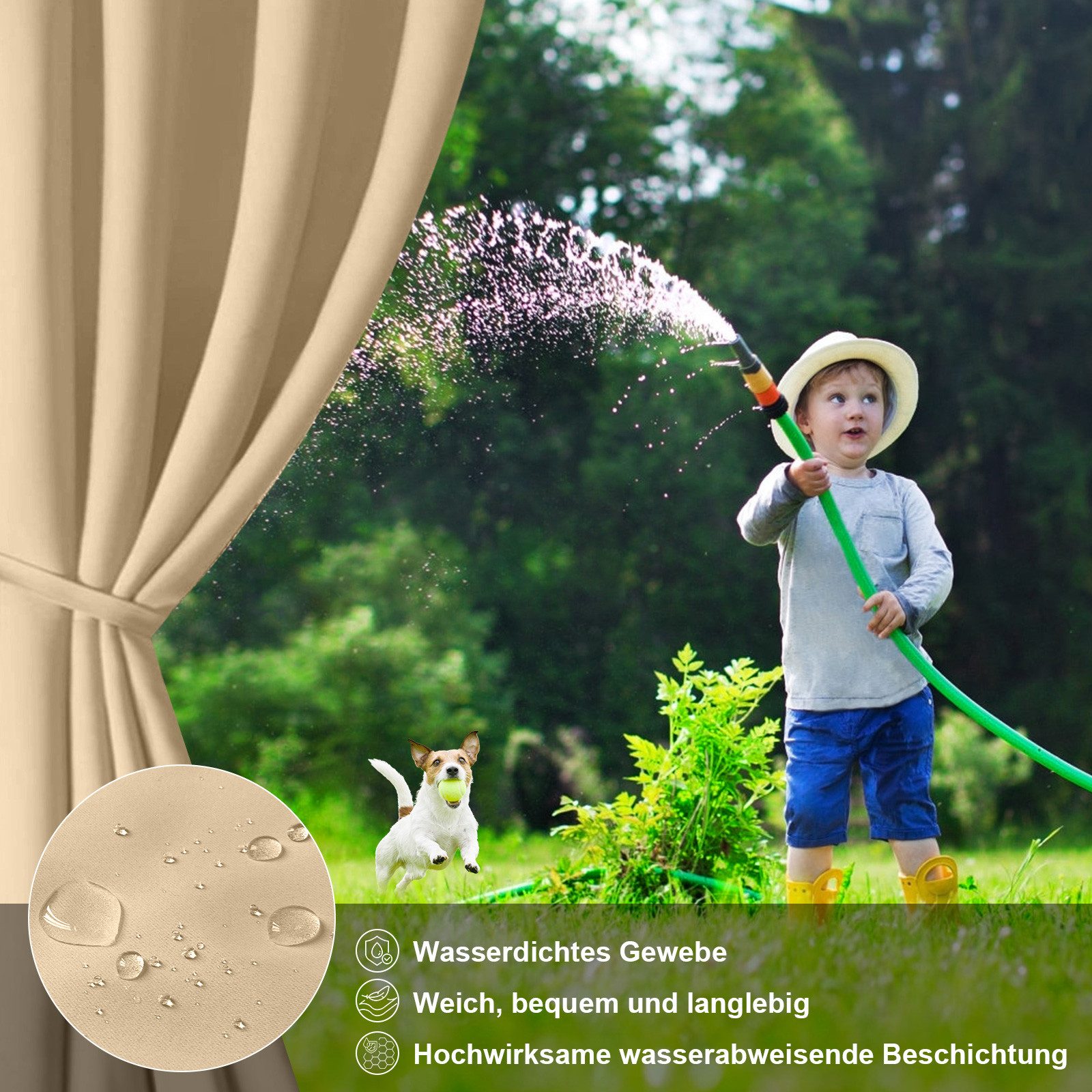 Jibenhome Gardine Vorhang Outdoor Gardinen mit Abnehmbaren Schlaufen (1 St), verdunkelnd, Wasserdicht