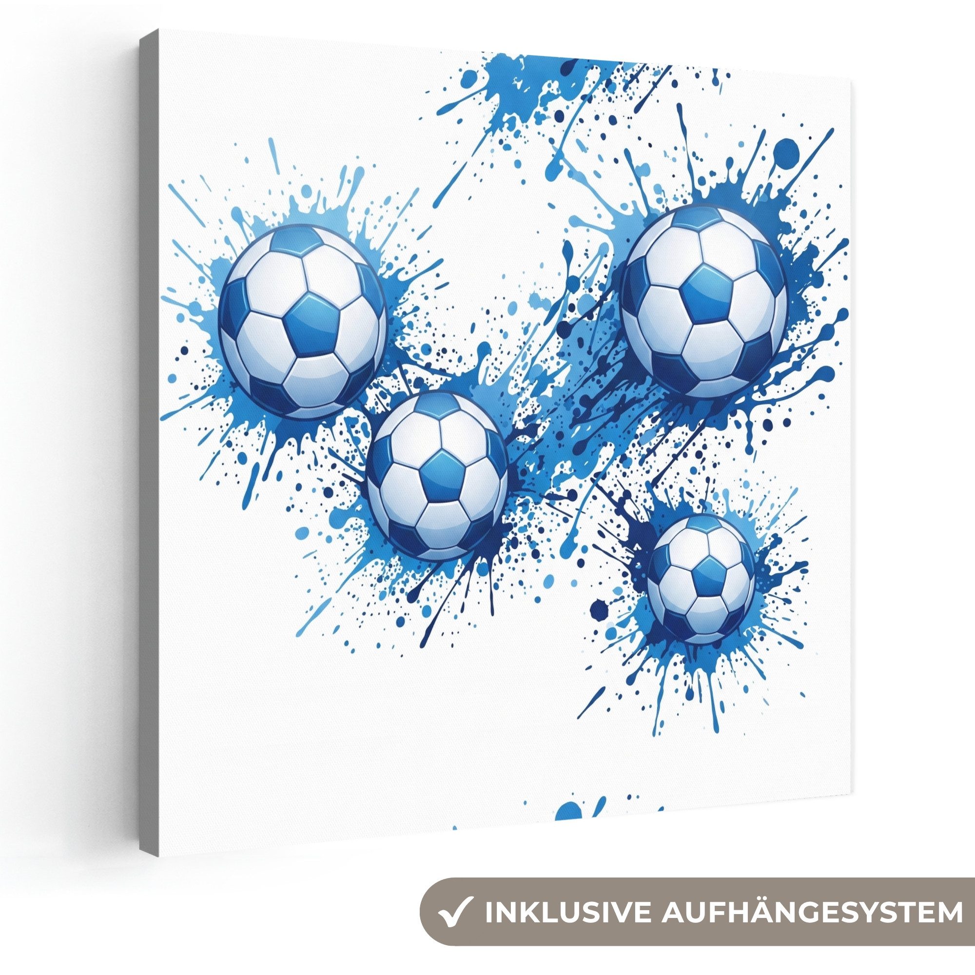 OneMillionCanvasses® Leinwandbild Fußbälle - Farbe - Sport - Blau, Fotodruck (1 St), Wandbild, Deko Schlafzimmer Wohnzimmer Flur 20x20 cm