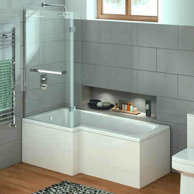HOME DELUXE Badewanne ELARA, 170 x 85 x 53 Badewanne mit Dusche, inkl. Duschabtrennung & Zubehör