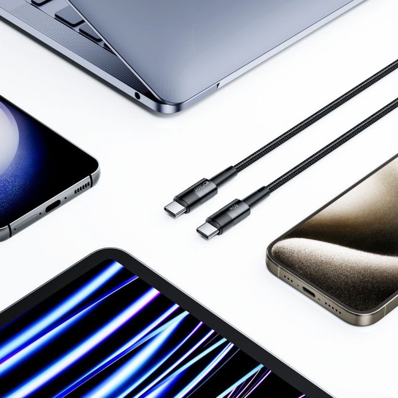 TECH PROTECT UltraBoost USB-Kabel, USB-C, USB-C, USB-C PD-Kabel 60 W mit verstärktem Nylongeflecht