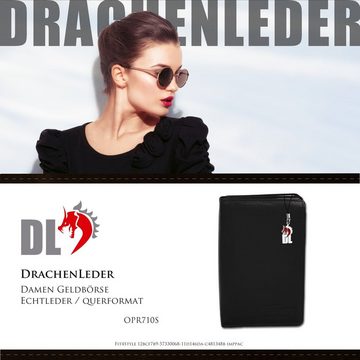 DrachenLeder Geldbörse DrachenLeder Portemonnaie mit RFID Block (Portemonnaie, Portemonnaie), Damen Portemonnaie Echtleder Größe ca. 10cm, schwarz