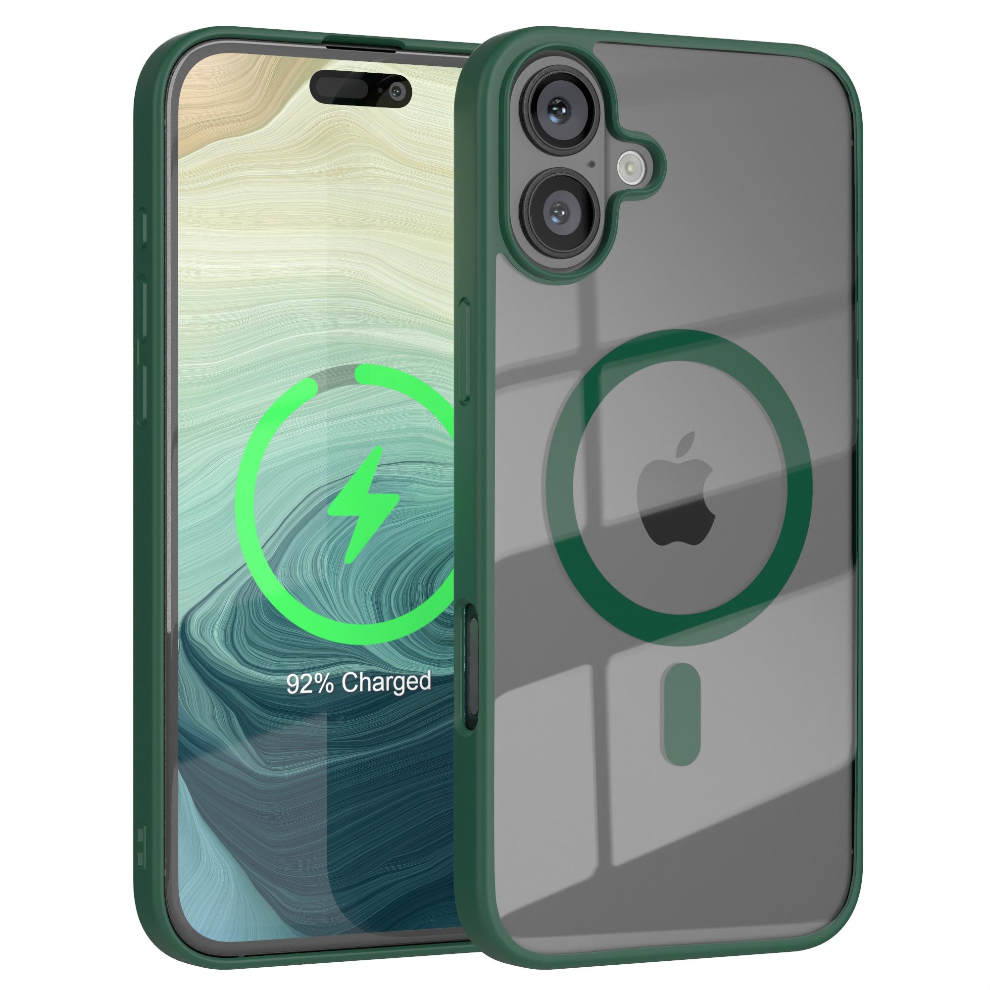 EAZY CASE Handyhülle Transparente Hülle mit MagSafe für iPhone 16 Plus 6,7 Zoll, TPU Hülle, flexibel, Clear Case Silikonhülle anti-kratz Backcover Grün
