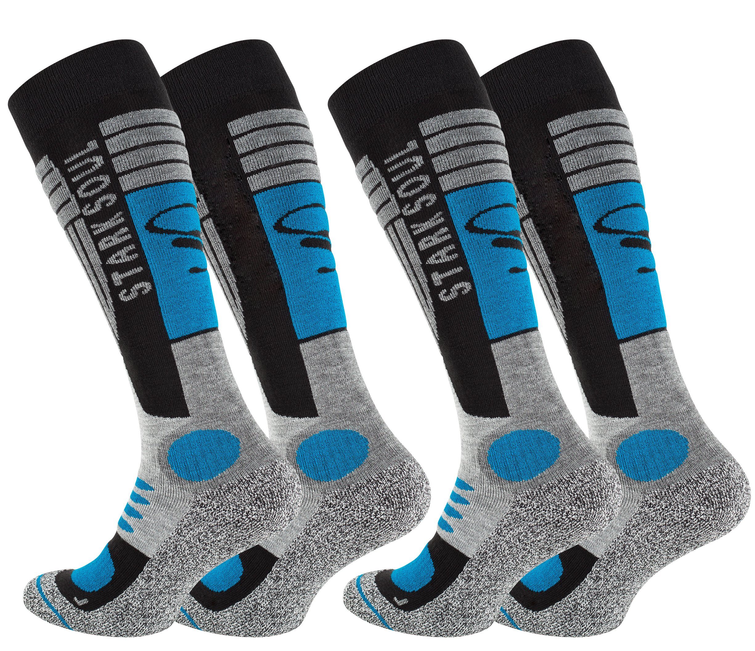 Belastungszonen, mit weiche Paar, Ski Zehennaht 2 Socken Spann, Stark den Knöchel & Funktionssocken Spezialpolsterung, Skisocken und Weiche Snowboard an am Polsterungen Dehnungszonen Soul® Grau-Schwarz-Blau 2er-Pack,