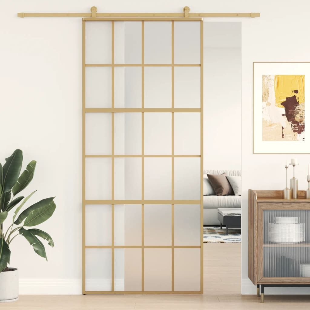 vidaXL Zimmertür Schiebetür Golden 90x205 cm Matt ESG-Glas und Aluminium Zimmertür