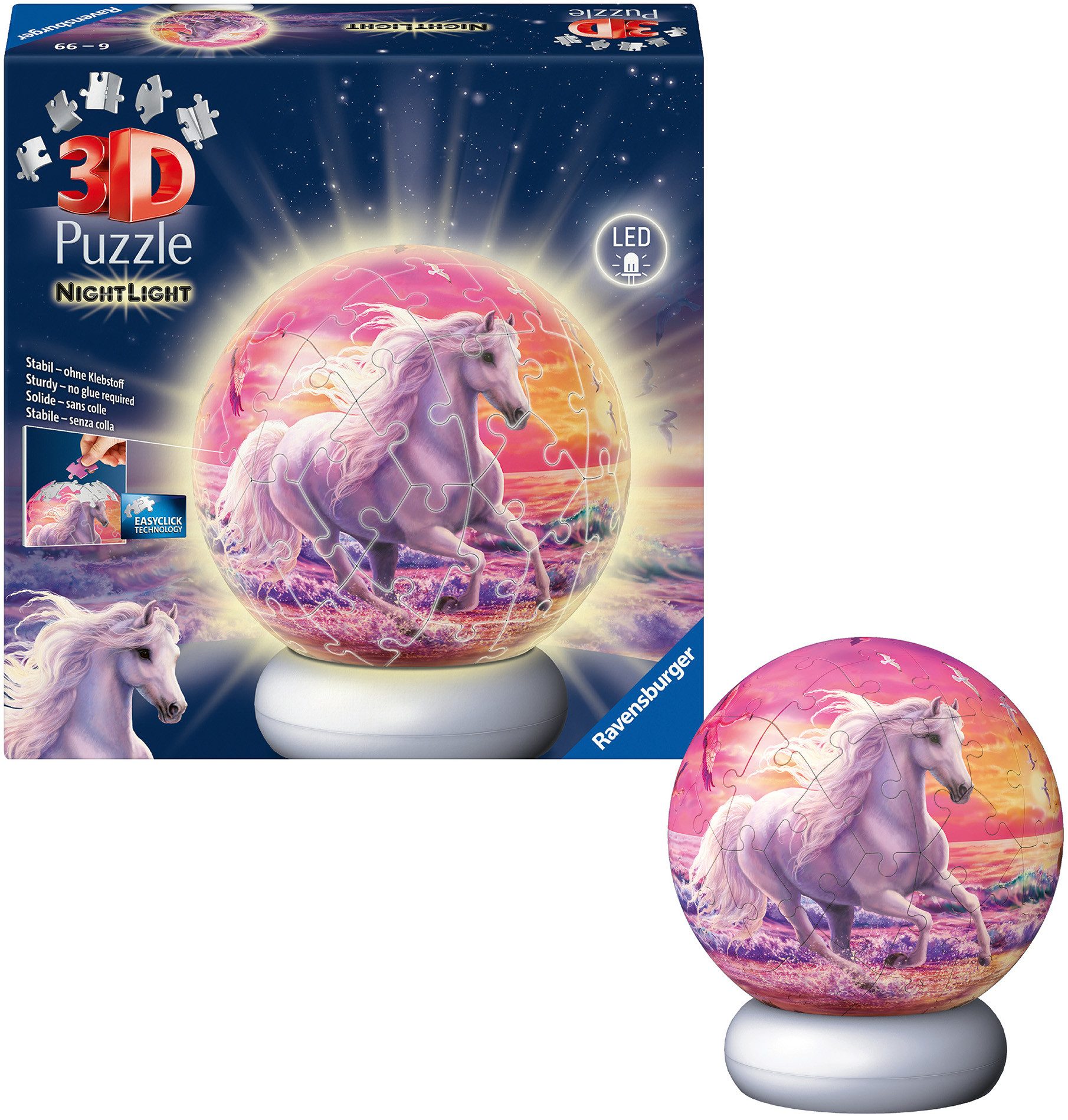 Ravensburger Puzzleball Nachtlicht Pferde am Strand, 72 Puzzleteile, beleuchtet