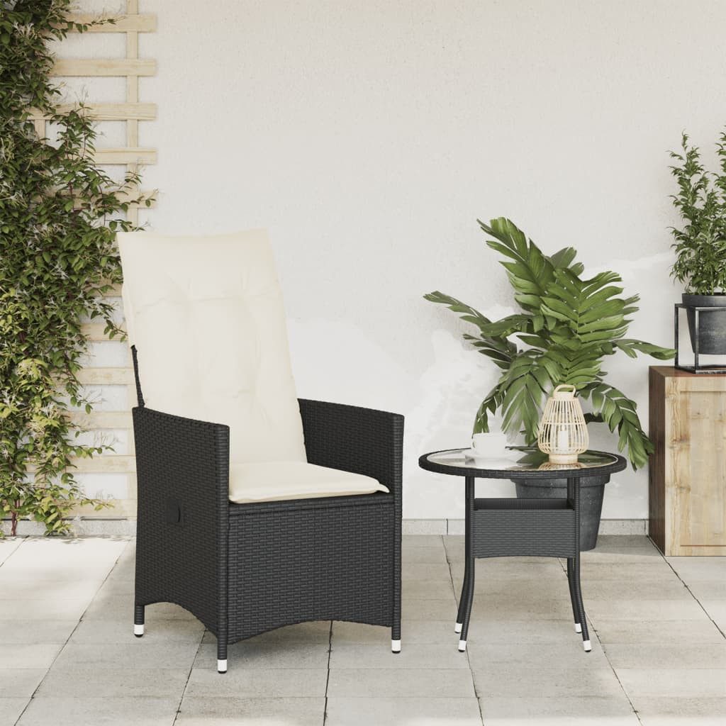 vidaXL Gartensessel, Outdoor Sessel Verstellbar mit Kissen Schwarz Poly Rattan