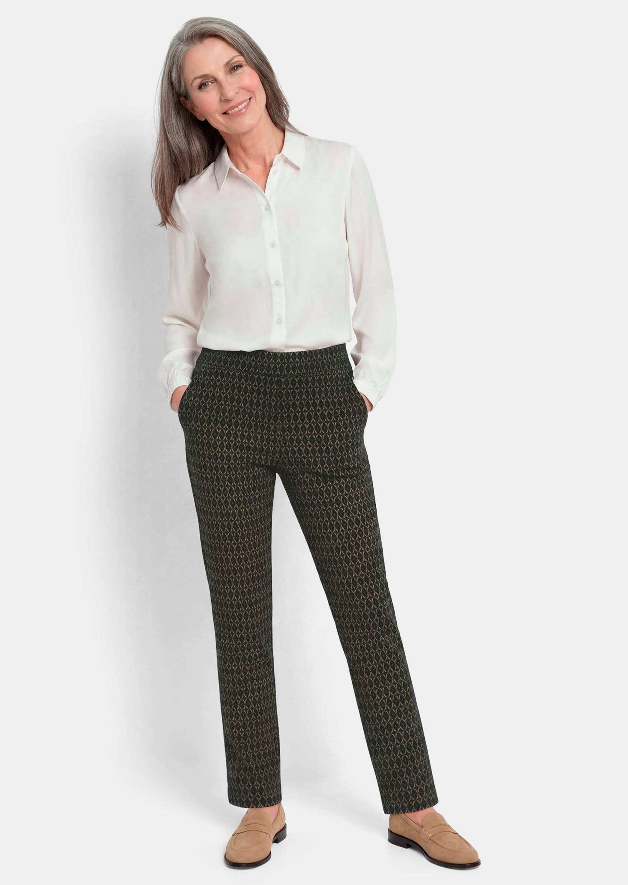 GOLDNER Schlupfhose Jerseyhose CARLA mit Minimal Print Gerade Schlupfhose mit Rundum-Dehnbund und Eingriffstaschen