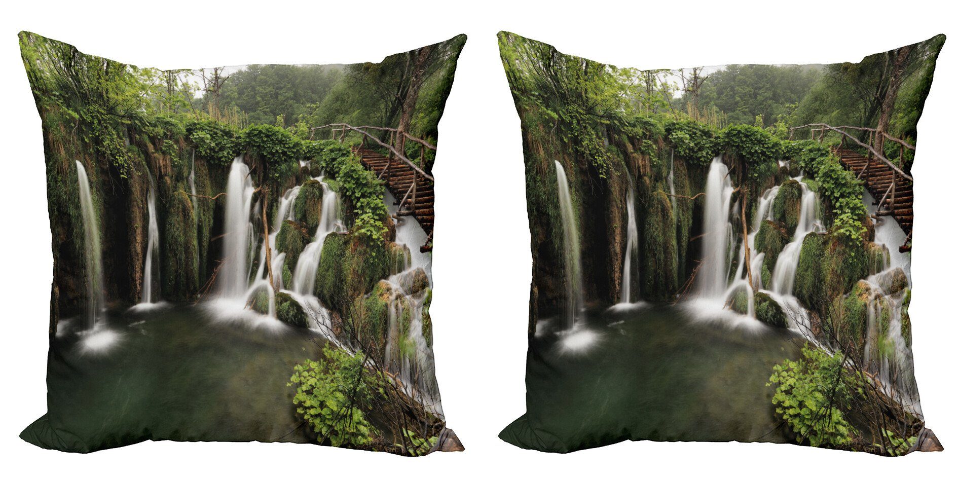 Kissenbezüge Modern Accent Doppelseitiger Digitaldruck, Abakuhaus (2 Stück), Rustikal Crotian Runde Wasserfall