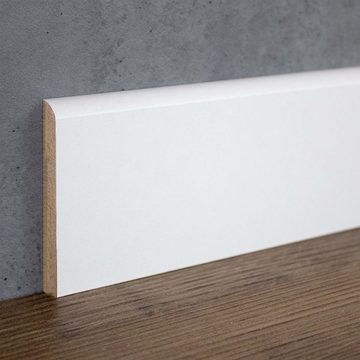 PROVISTON Sockelleiste MDF foliert, 10 x 70 x 2000, Weiß, Fußleiste Abgerundet, 10 Stück