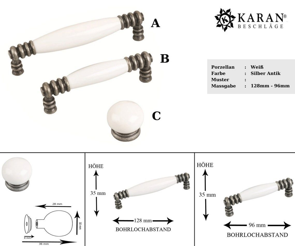 Möbelgriff, Schrankgriff, Möbelgriff Porzellan Schubladengriff, BESCHLÄGE KARAN