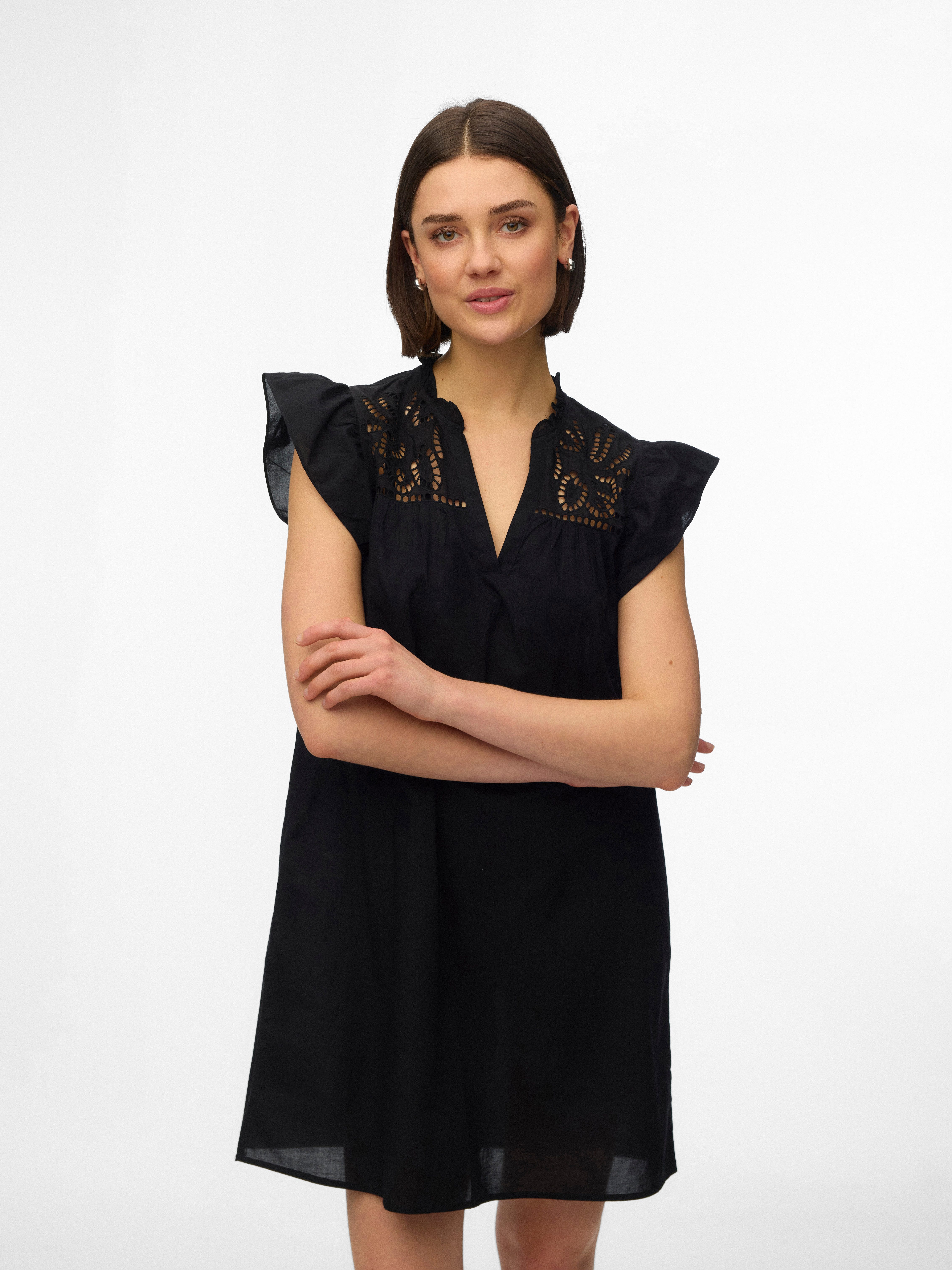 Vero Moda Minikleid VMLINE SS SHORT DRESS WVN NOOS Baumwolle