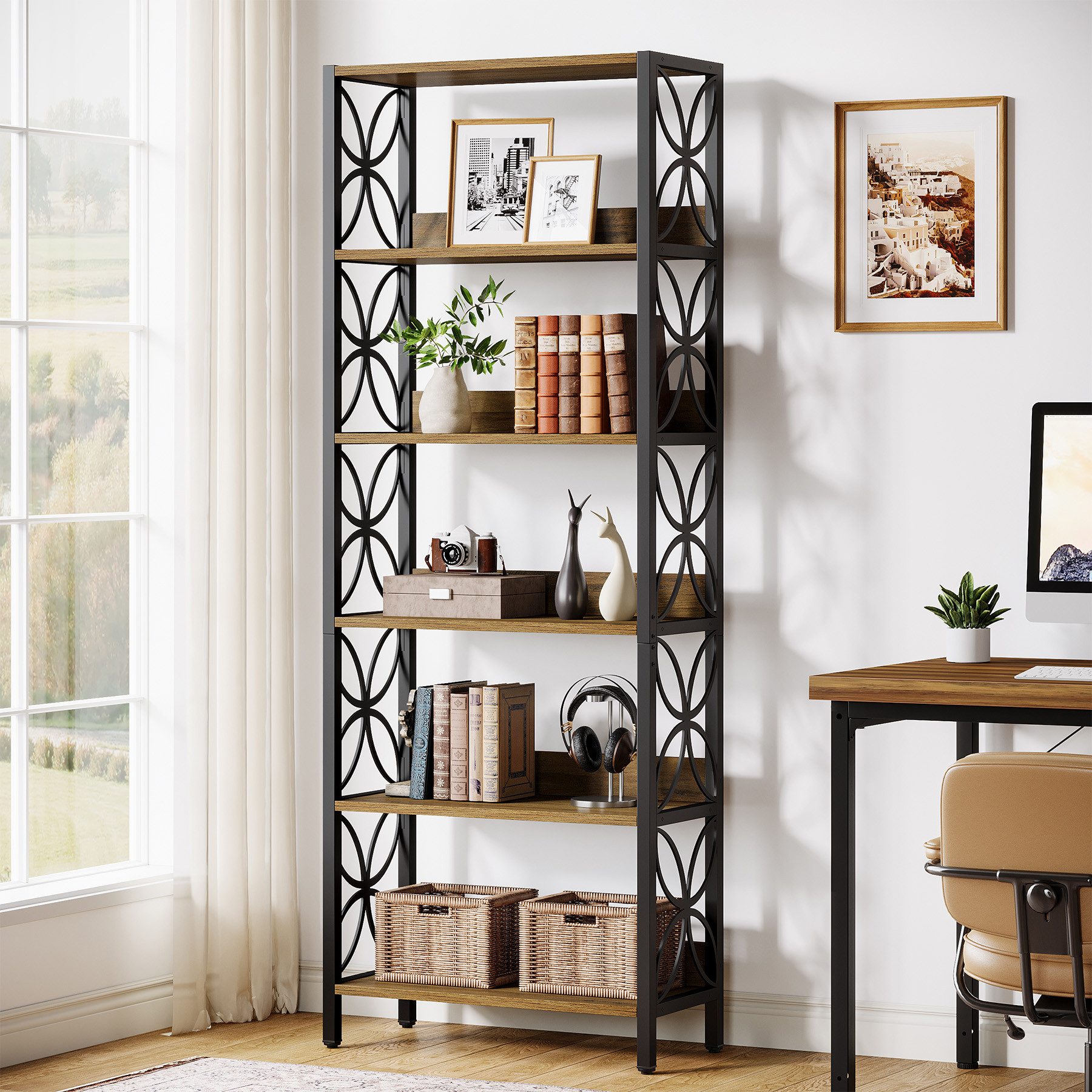 Tribesigns Bücherregal Regal mit 6 Ebenen, 180 cm, industrieller Metallrahmen