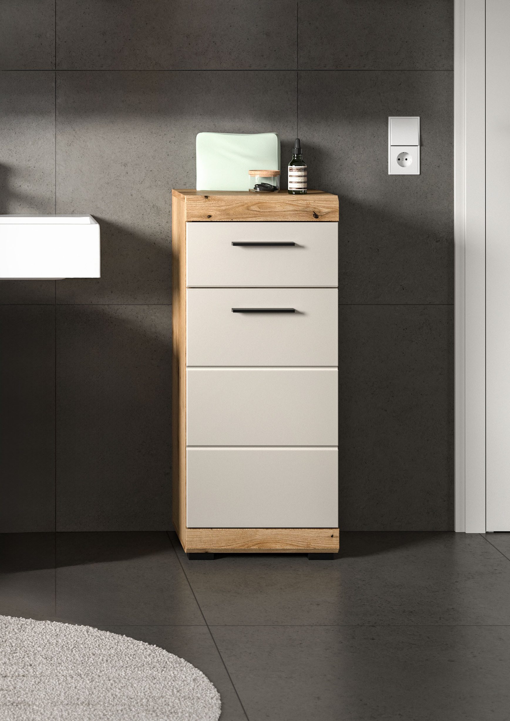 welltime Unterschrank SIENA, Breite 37cm, 1 Tür, 1 Schubkasten, 2 Fächer, MDF-Front (1-St., TOPSELLER)
