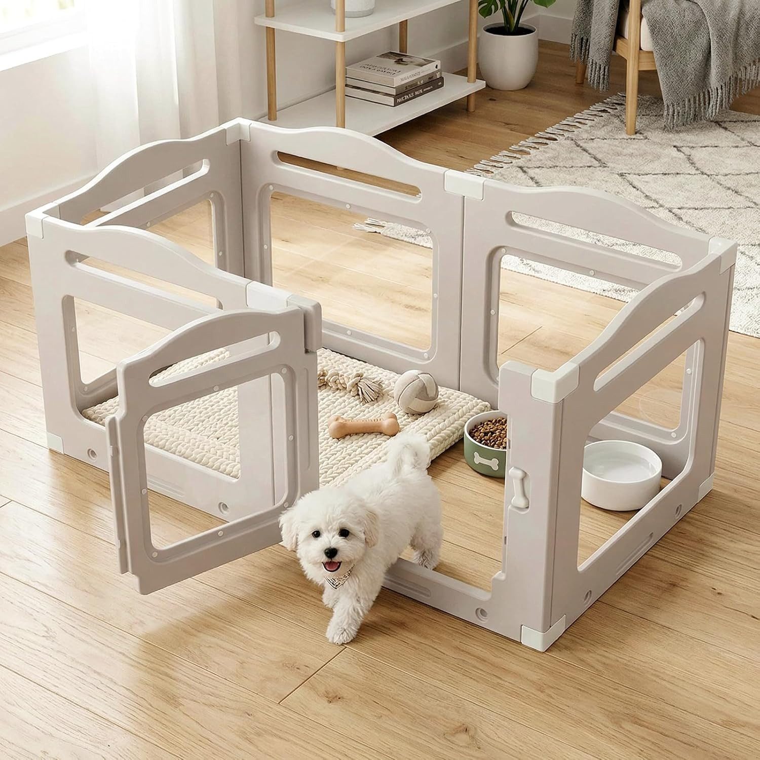 TLGREEN Freigehege 6-teilig Acryl Welpenlaufstall 129×68×60cm, Outdoor Indoor Hundezaun für kleine Hunde