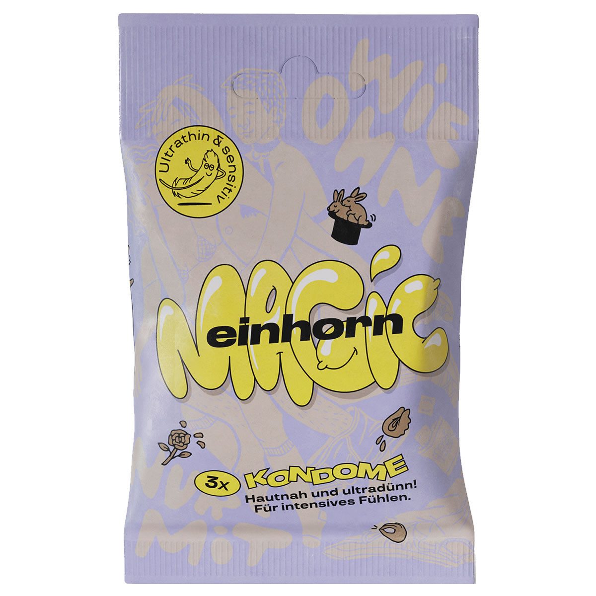 einhorn Презервативы MAGIC (53mm Breite + Extra Dünn) Packung mit, 3 St., Fairstainability Презервативы - kreativ, umweltbewusst & fair gehandelt, vegane Презервативы in der Chipstüte