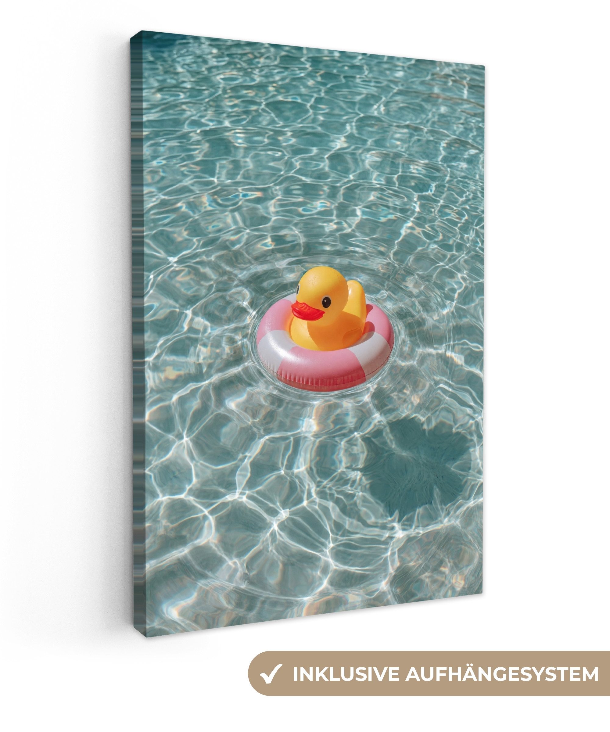 OneMillionCanvasses® Leinwandbild Gummi-Ente - Schwimmband - Gelb, Fotodruck (1 St), Leinwandbilder XXL für Wohnzimmer 90x140 cm