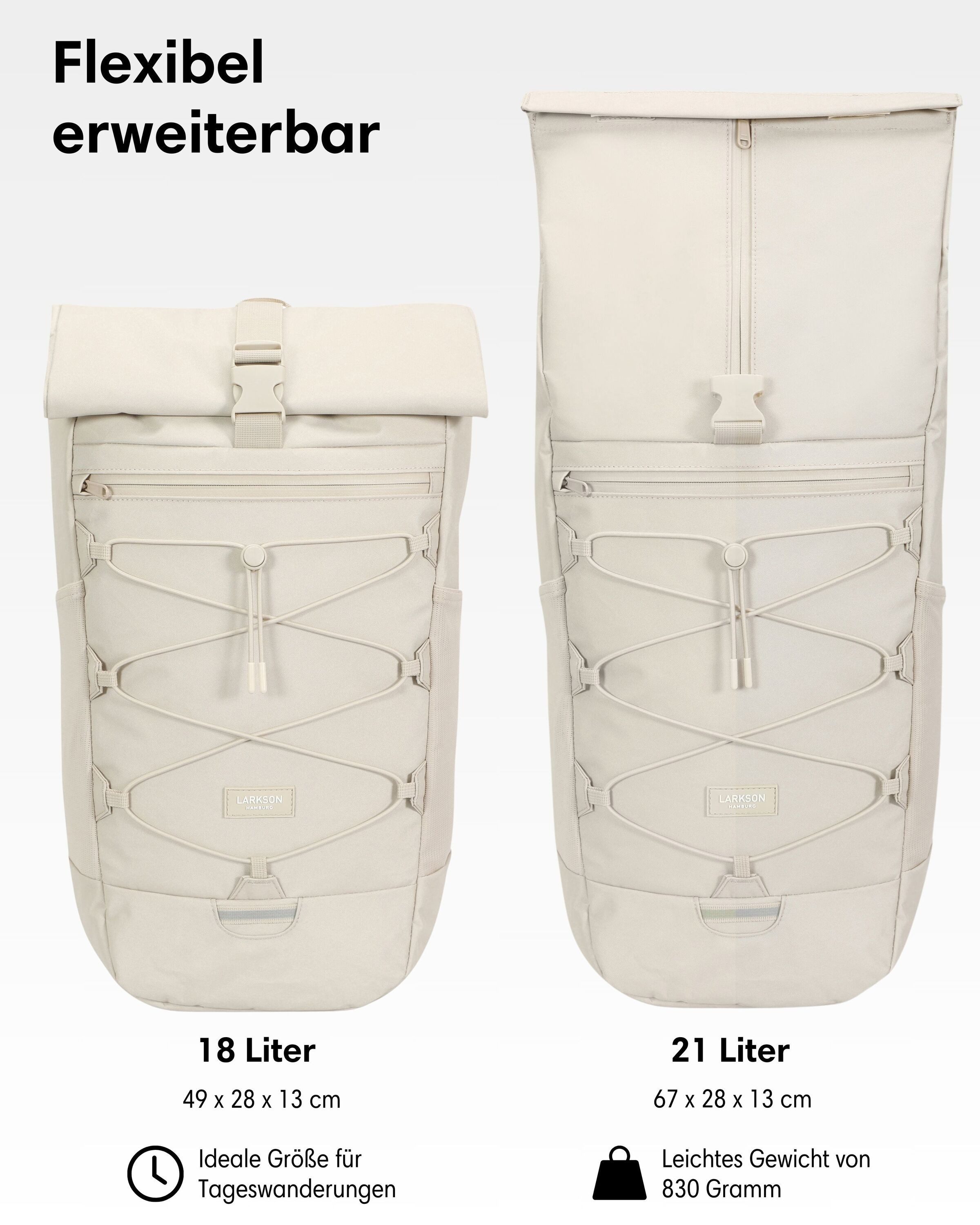 LARKSON Wanderrucksack Arvid Wanderrucksack mit Mesh-Polsterung (1-tlg), Trekkingrucksack 20L für Tagestouren, Abnehmbarer Hüftgurt