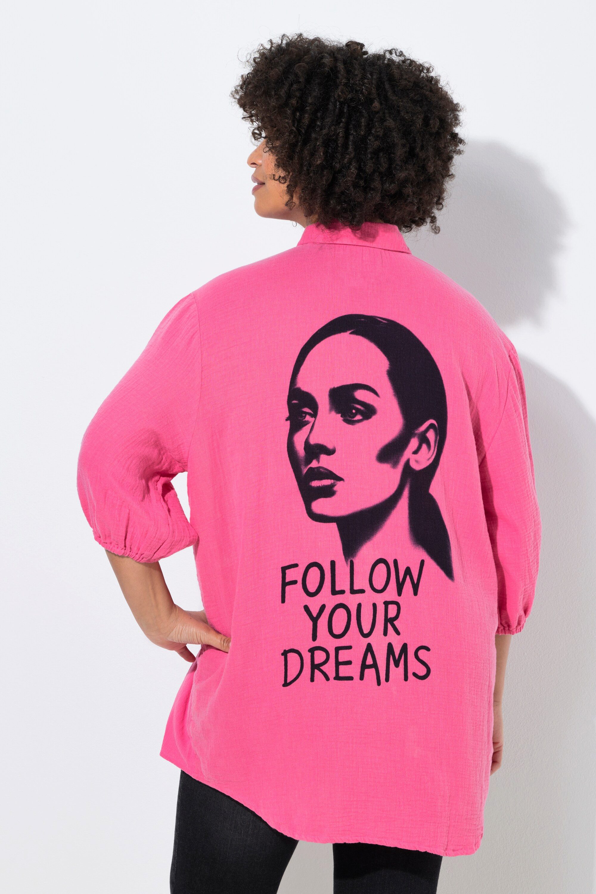 Angel of Style Longbluse Bluse oversized Musselin Rücken Frauen-Motiv
