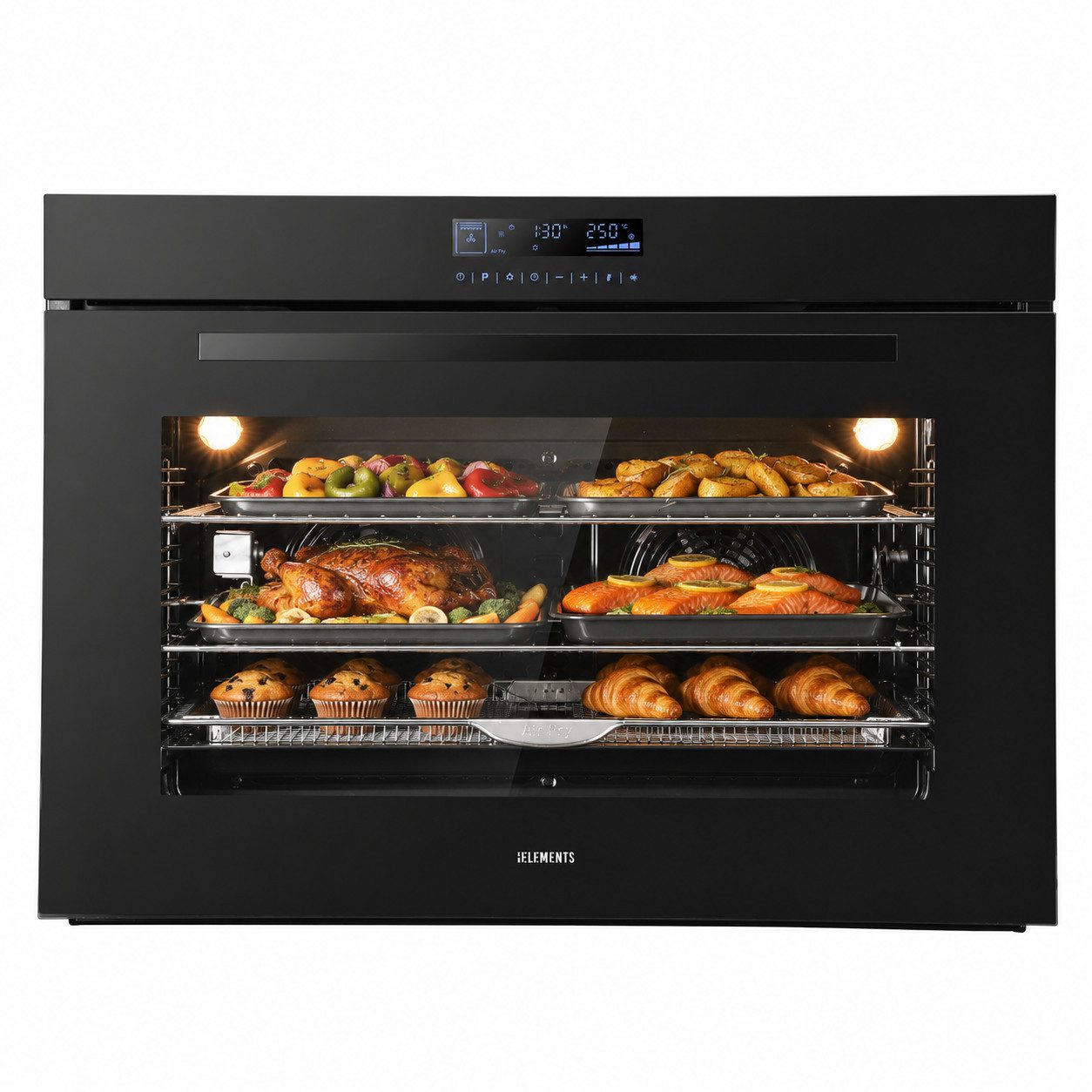 KB Elements Einbaubackofen 90 cm Einbaubackofen 125 Liter Air Fry Rotisserie Full Touch Display, mit 1-fach-Teleskopauszug, Air Fry, AQUA CLEAN,Full Touch,EEK A+