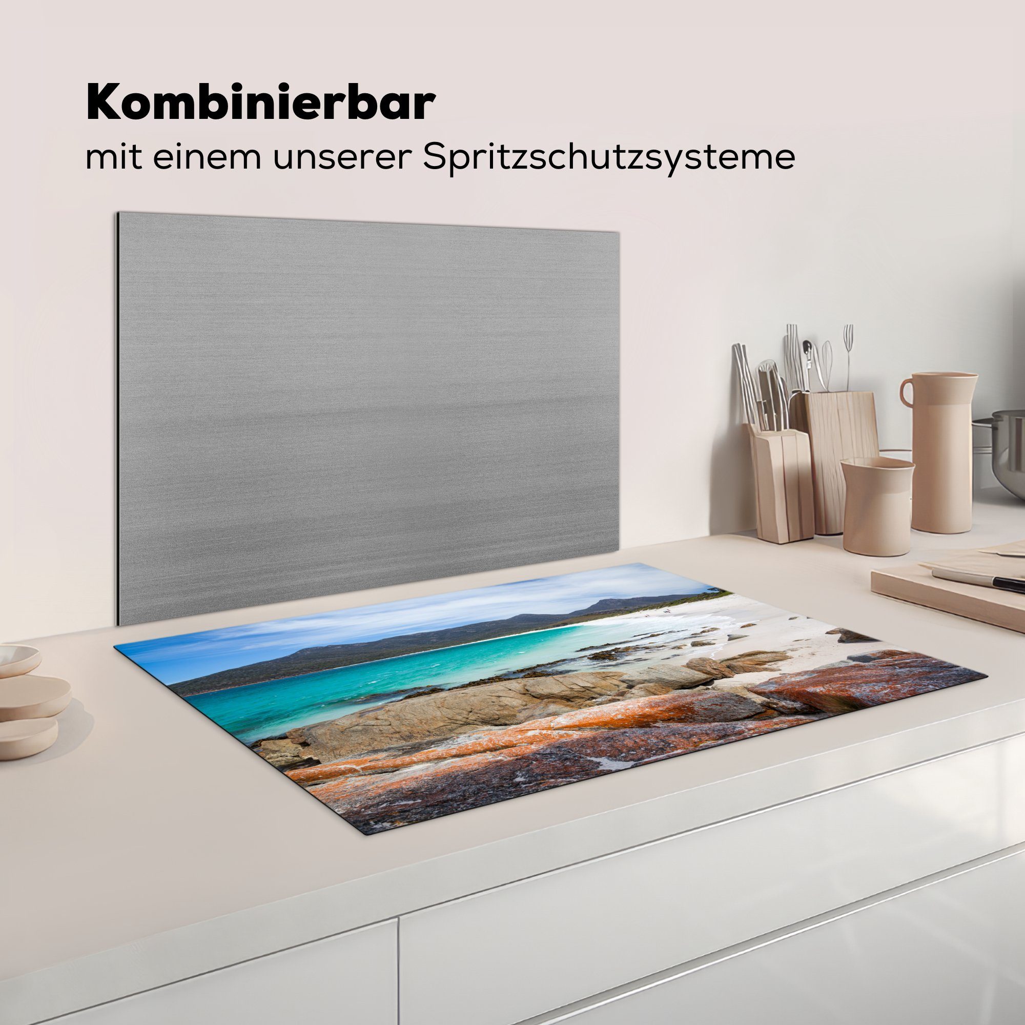 küche, - 81x52 Felsbrocken Schutz Vinyl, MuchoWow die (1 Induktionskochfeld Australien, Herdblende-/Abdeckplatte Ceranfeldabdeckung Meer tlg), für - cm,