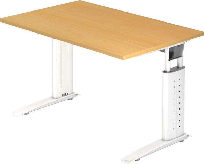 bümö Schreibtisch Serie-U - Arbeitshöhe: höhenverstellbar, Rechteck: 120 x 80 cm - Dekor: Buche - Gestell: Weiß